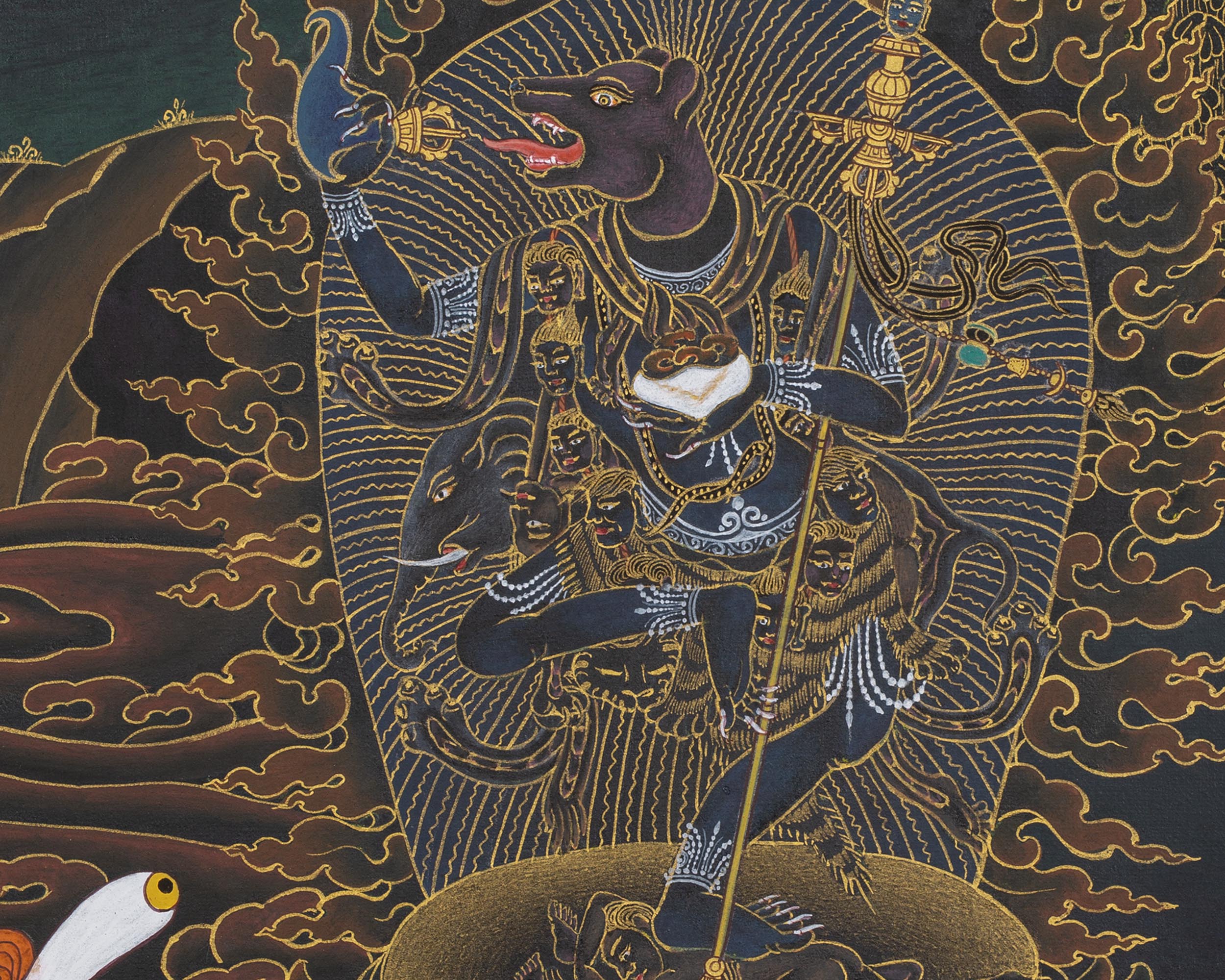 Simhamukha Thangka (Order) | Simhamukha Thangka | Black And Gold