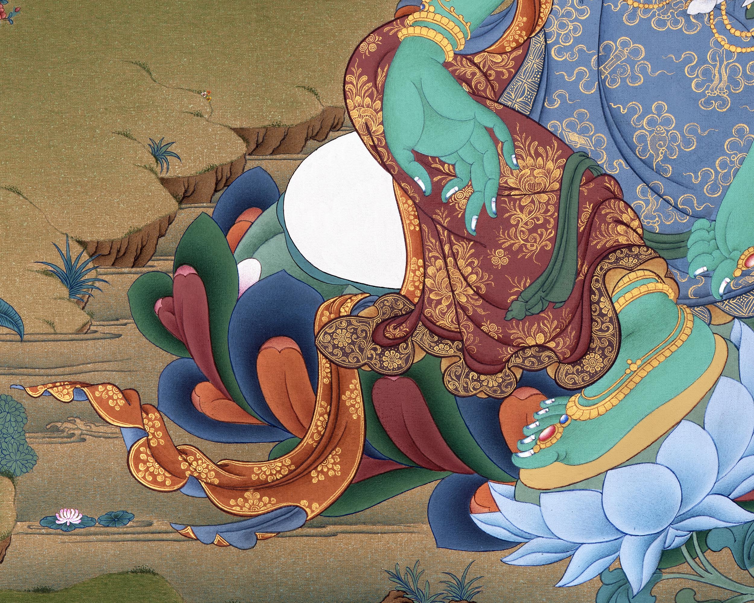 Green Tara Thangka Print | Buddhist Painting | Digital Canvas Print