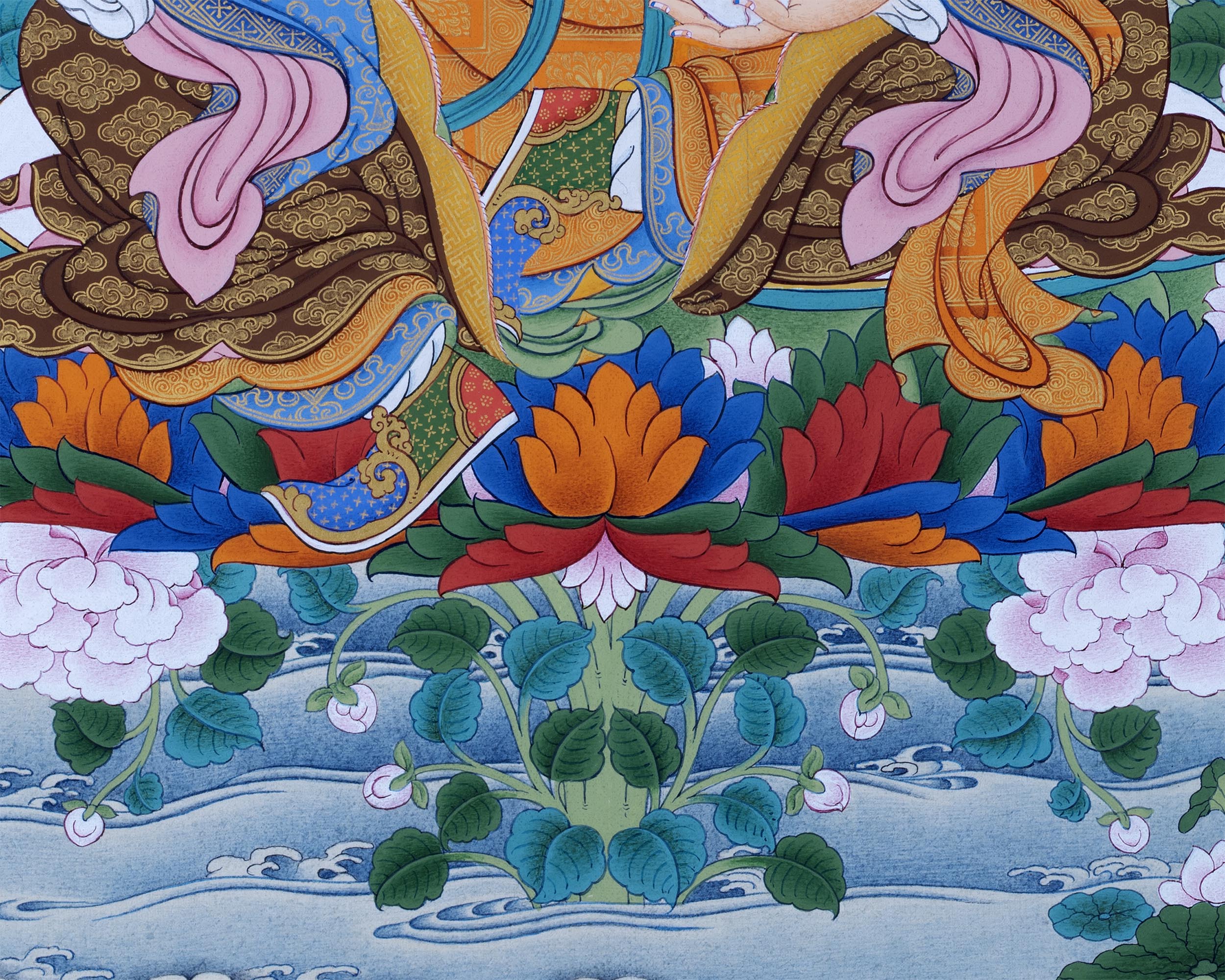 Guru Rinpoche with Chenrezig and Amitabha | Buddha Of Vajrayana | Thangka