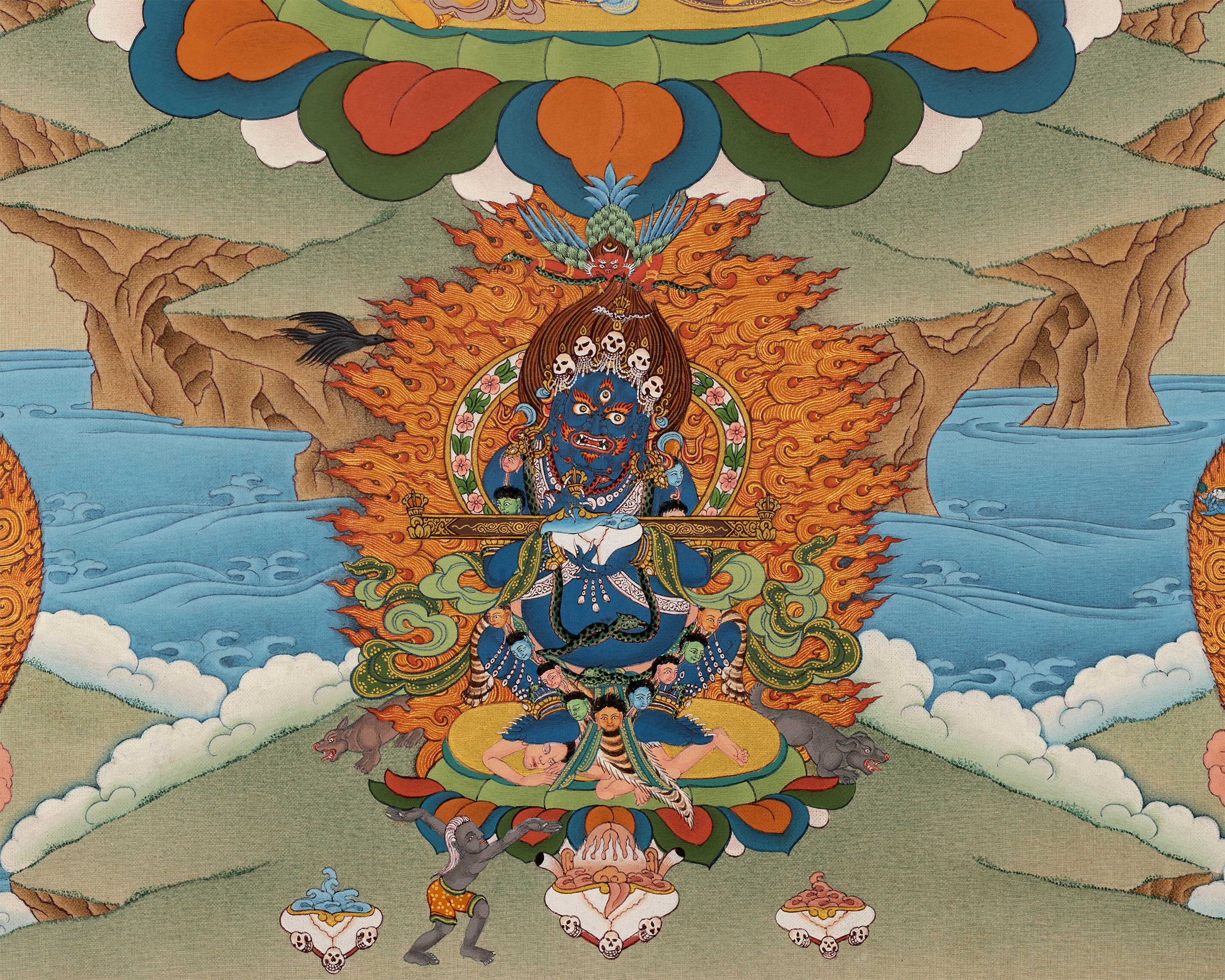 Hevajra with Vajra Nairatmya and the 8 Dakinis, Tibetan Thangka Painting