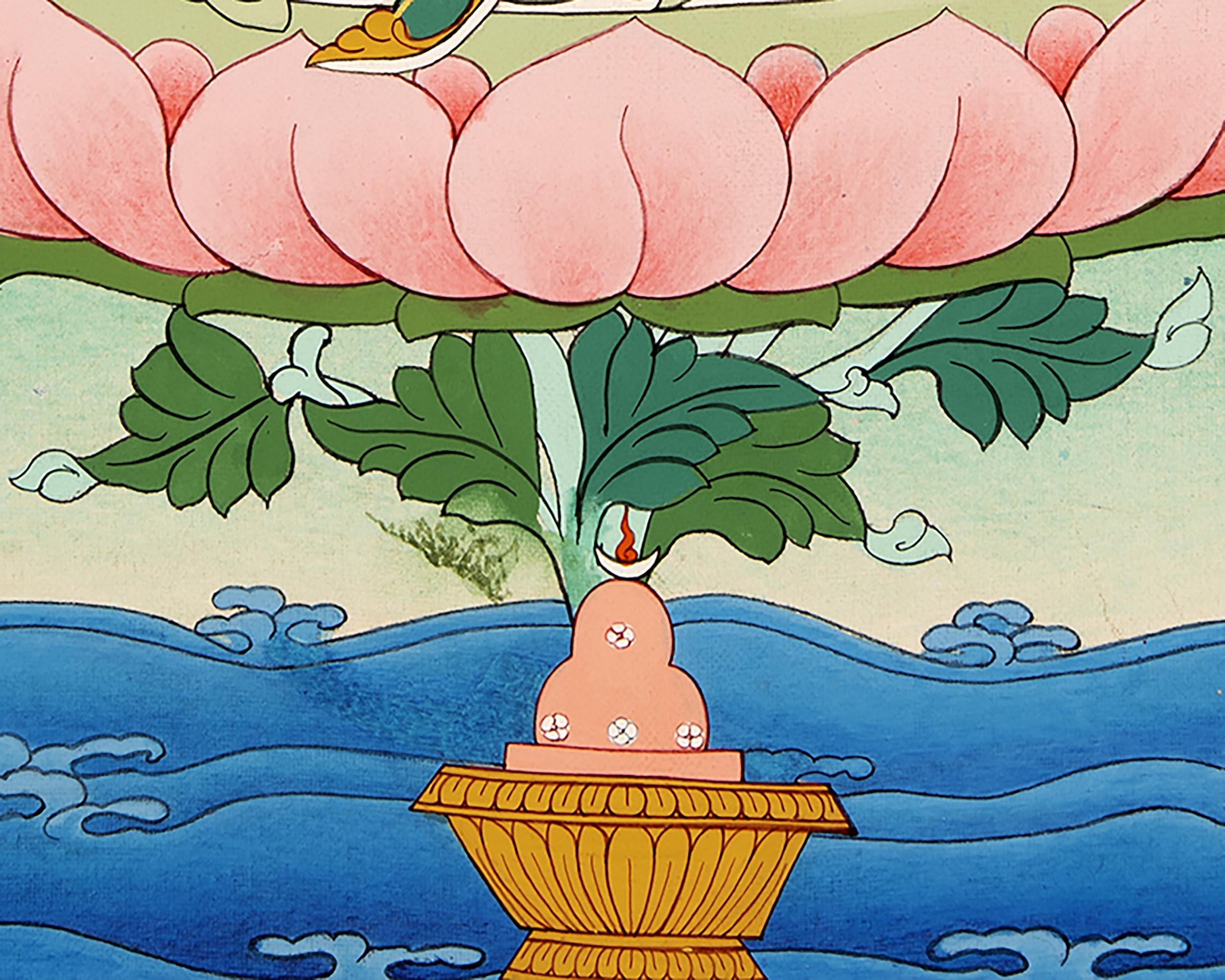 Traditional Made Thangka Of Guru Rinpoche | Hand Painted Lotus Born Master