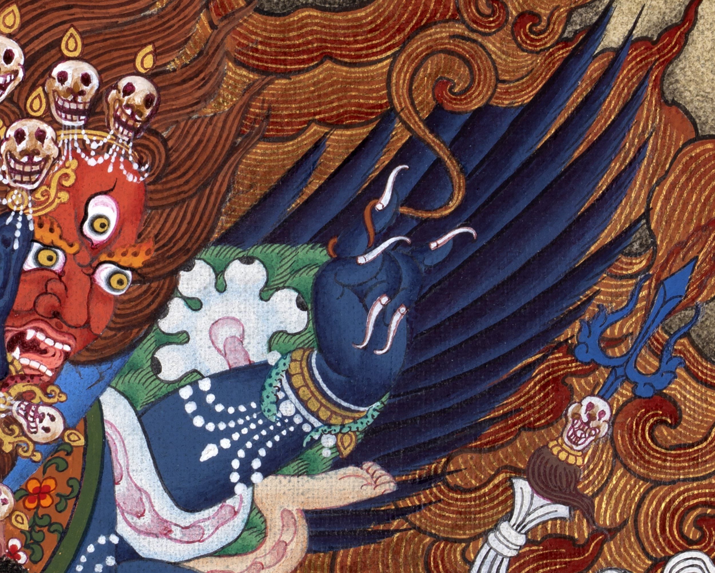 Vajrakilaya Thangka, Hand Painted Traditional Tibetan Wall Painting, Natural Stone colors and 24K Gold (includes Brocade)