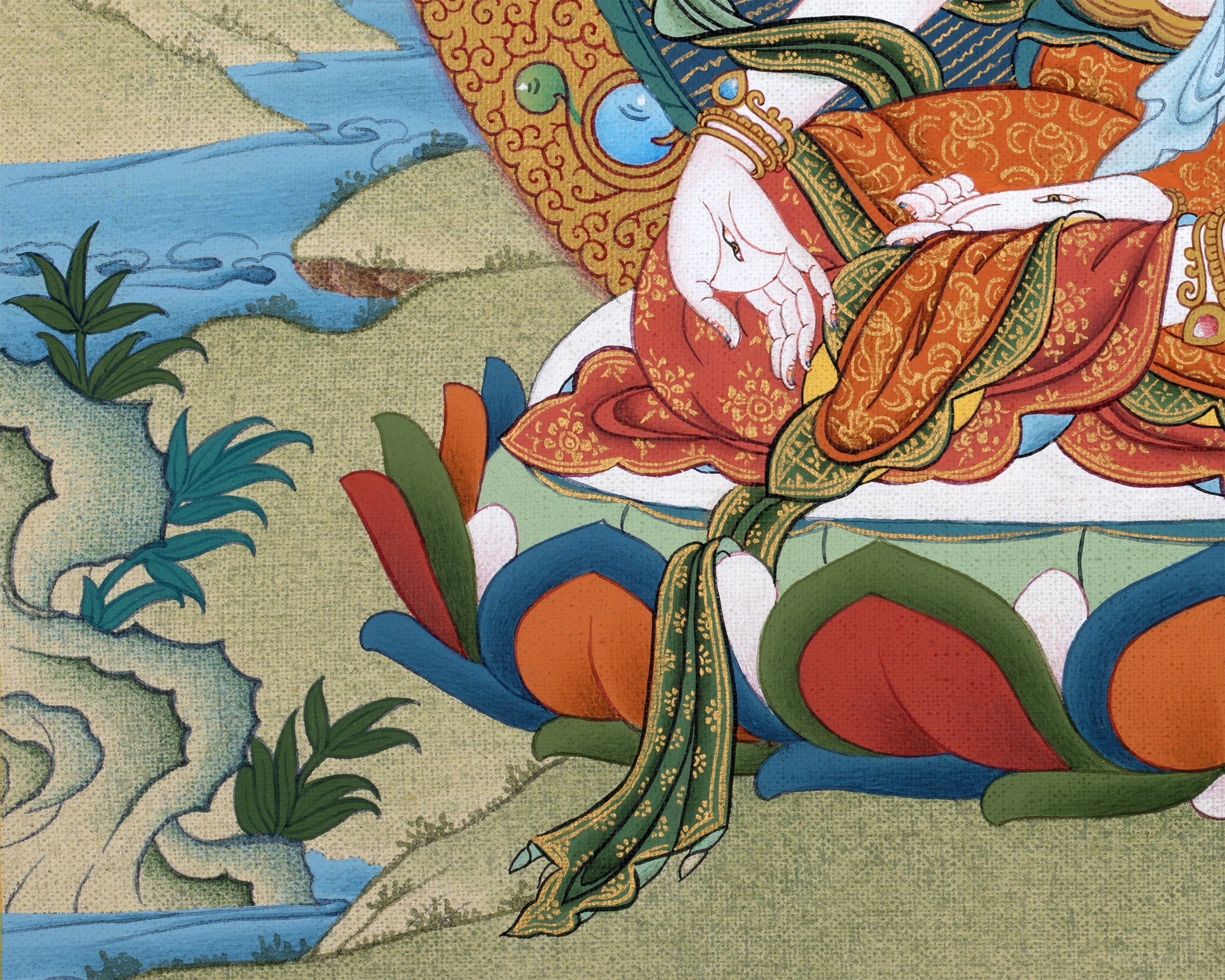 White Tara Thangka | Hand-Painted Drolma Painting | Female Bodhisattva