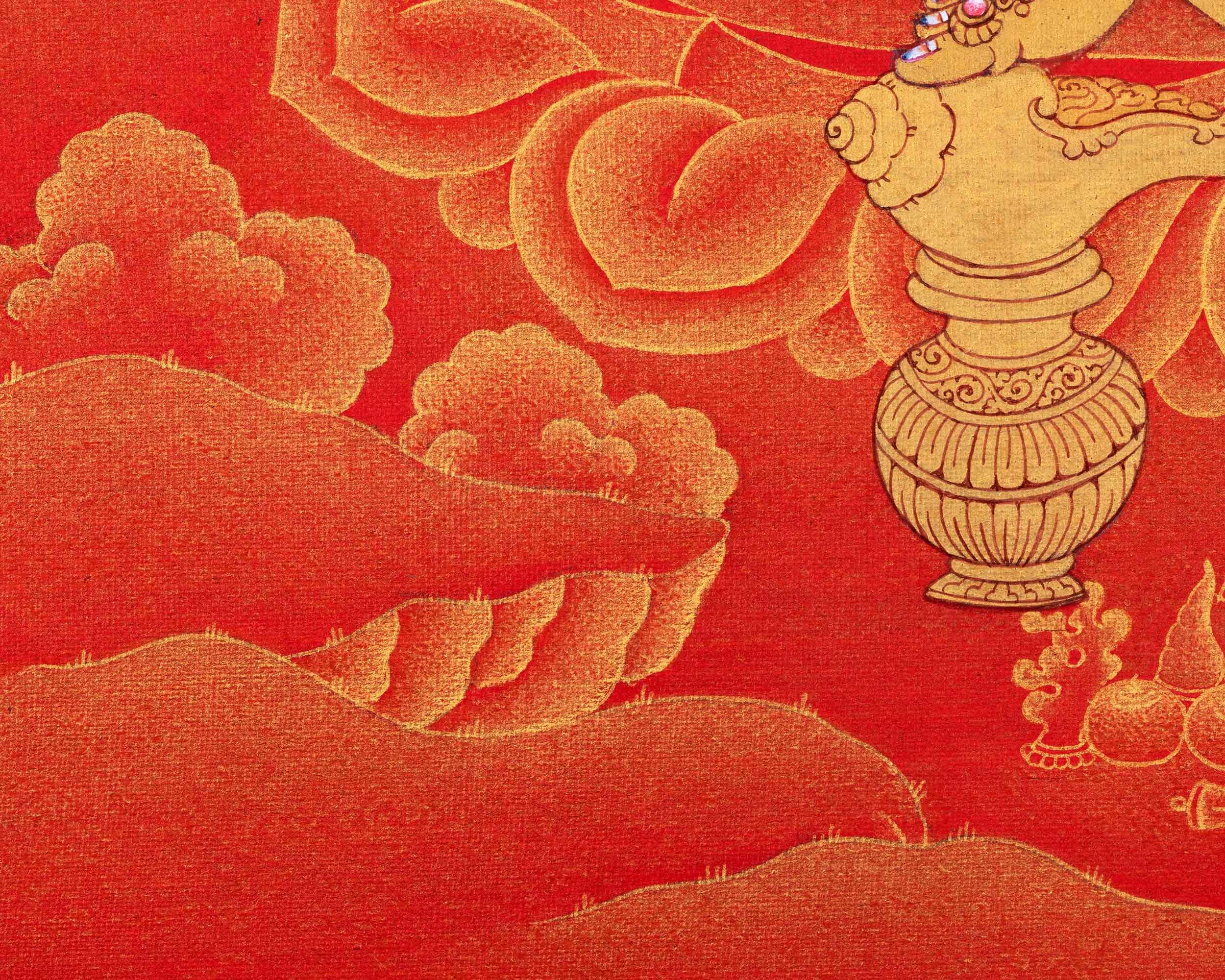 Hand-Painted Himalayan Thangka For Jambhala Mantra Practice | Traditional Wealth Deity Artwork