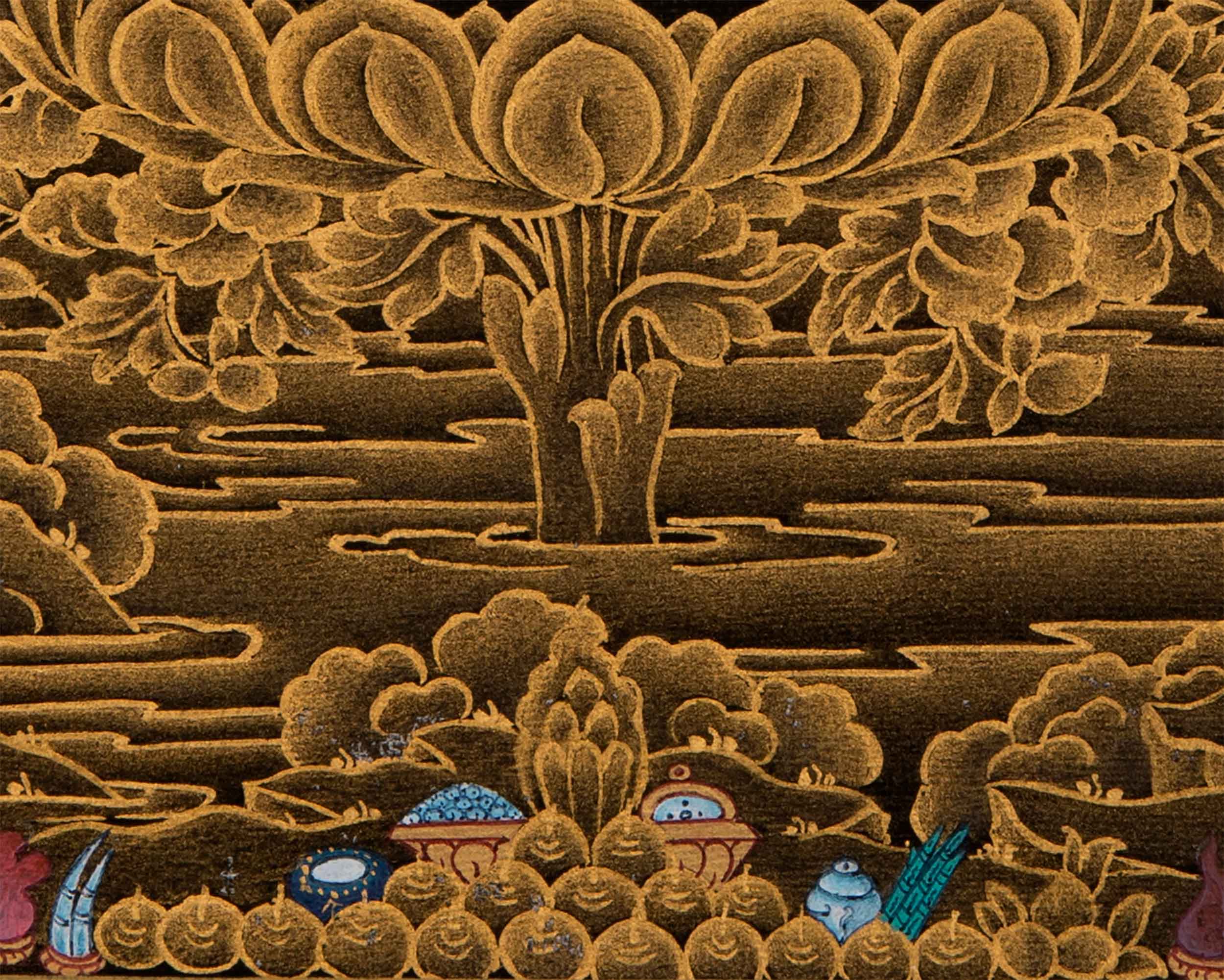 Four Armed Chenrezig Art | Tibetan Bodhisattva Mini Thangka