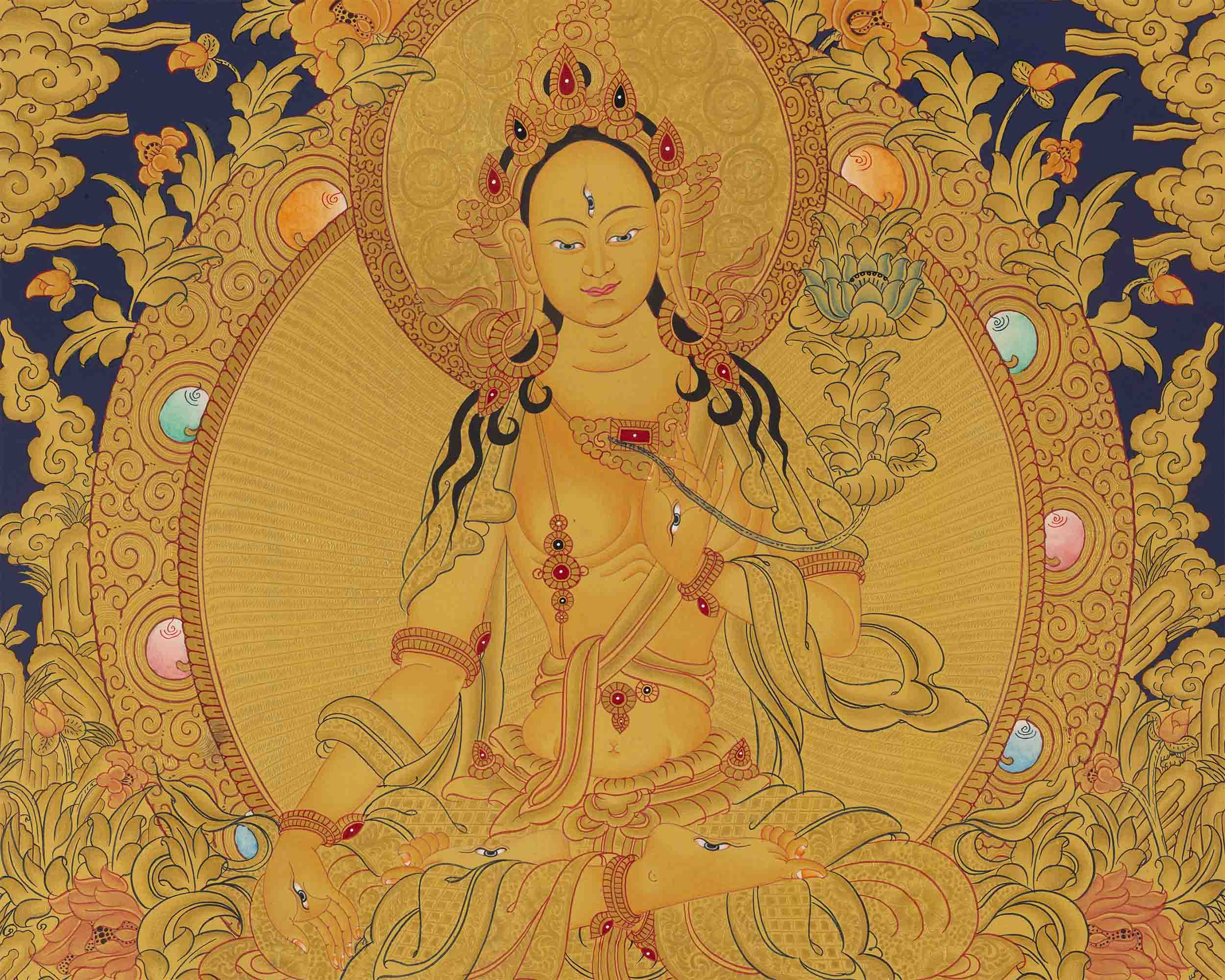 Gold Style White Tara Thangka | Tibetan Painting | Wall Decors