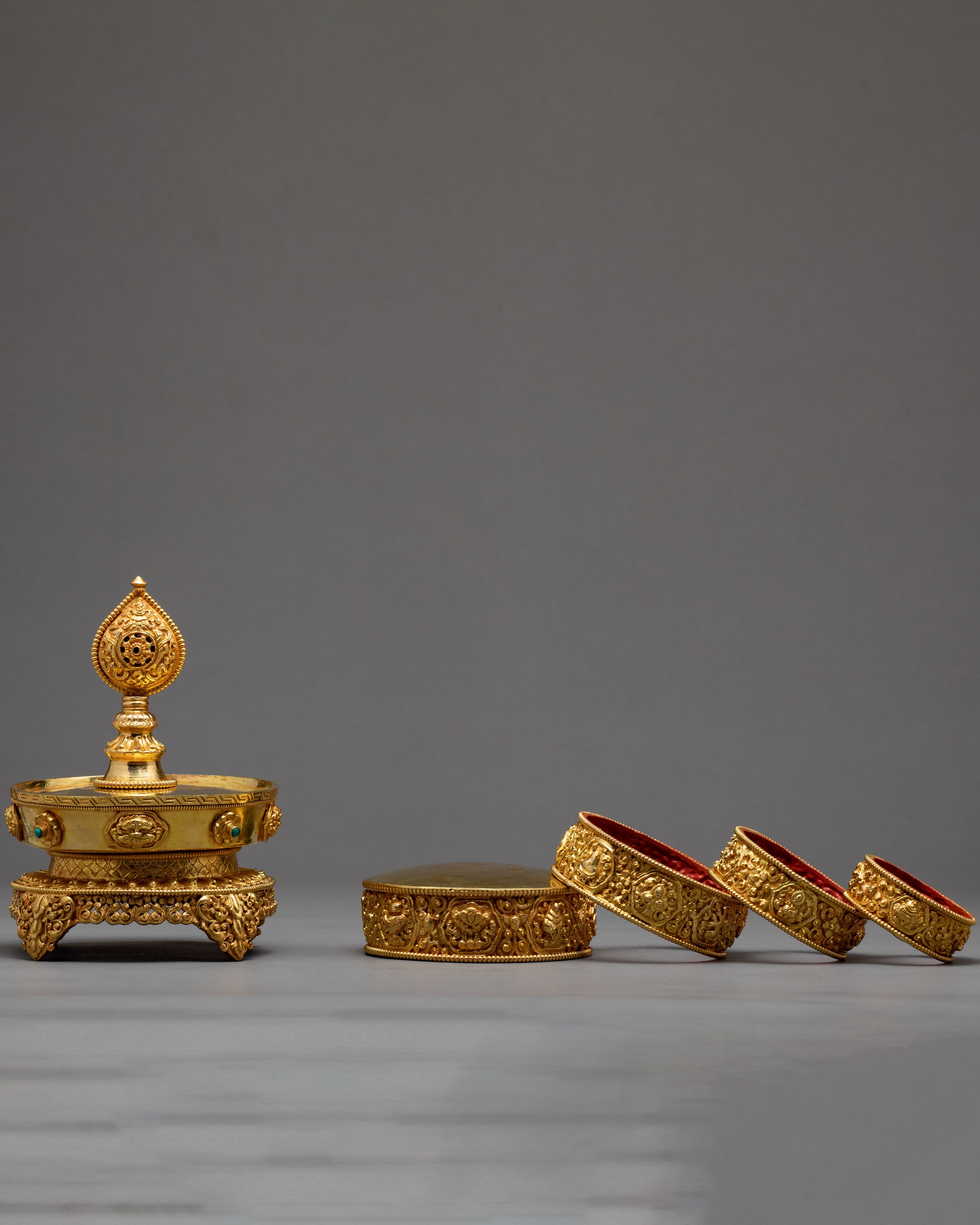 Metal Mandala Set | Gold Plated and Handcarved | 4 inches