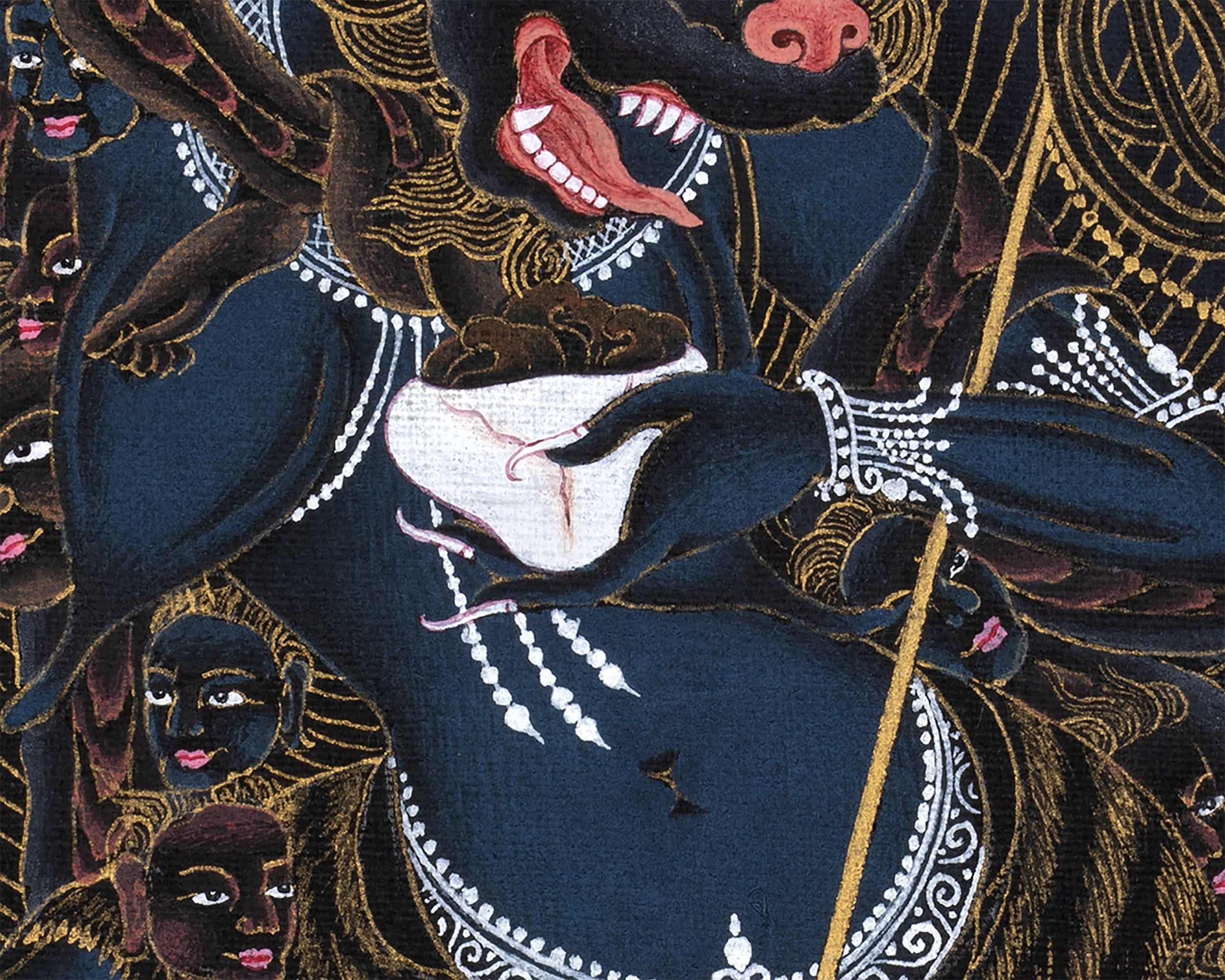 Singhamukha Thangka | Simhamukha | Lion Faced Dakini | Black And Gold Painted Tibetan Art