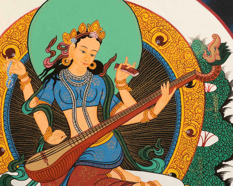 Saraswati Thangka | Lord Of Knowledge | Wall Hanging Art