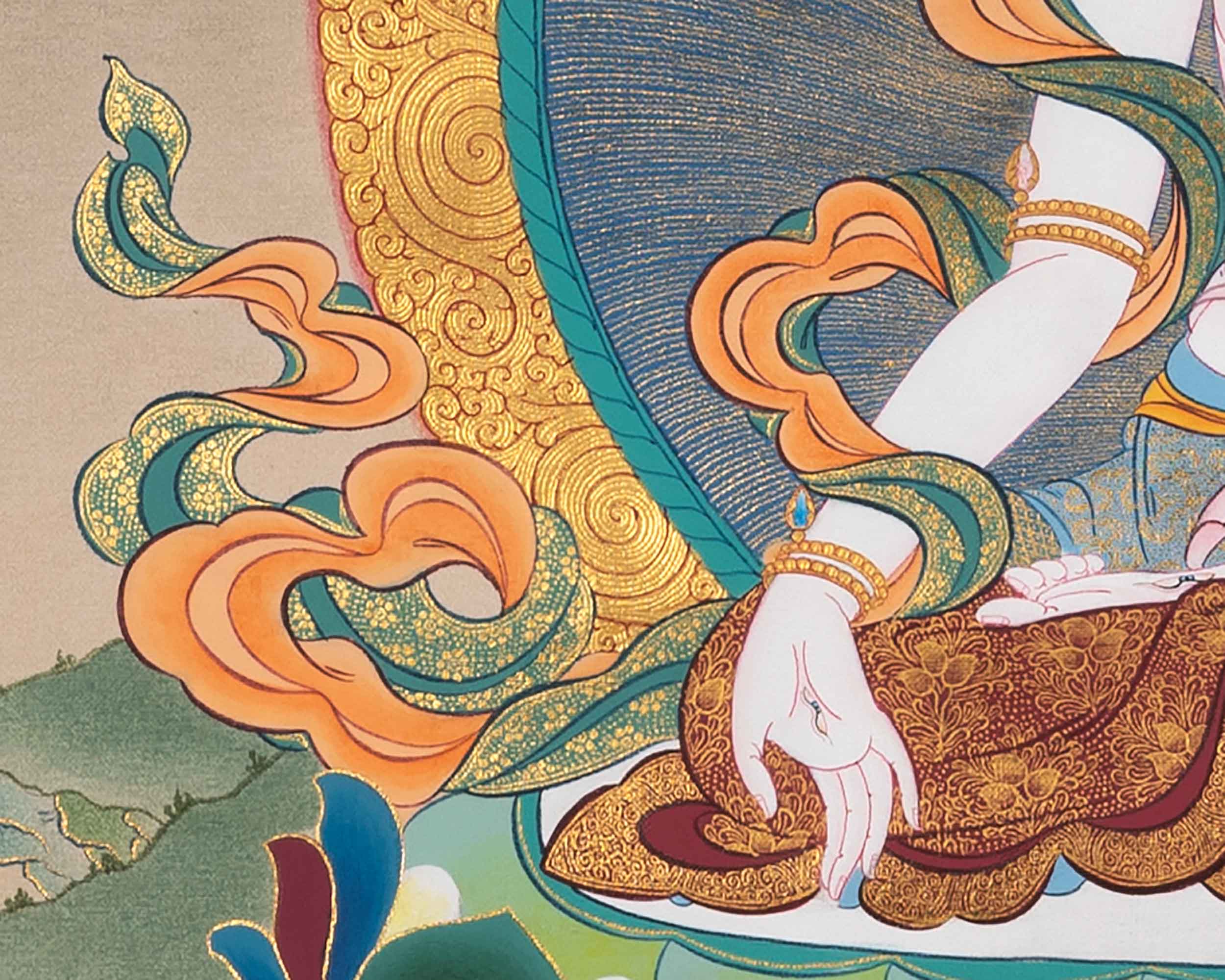 White Tara Meditation Practice Thangka | White Tara With Amitayus and Namgyalma