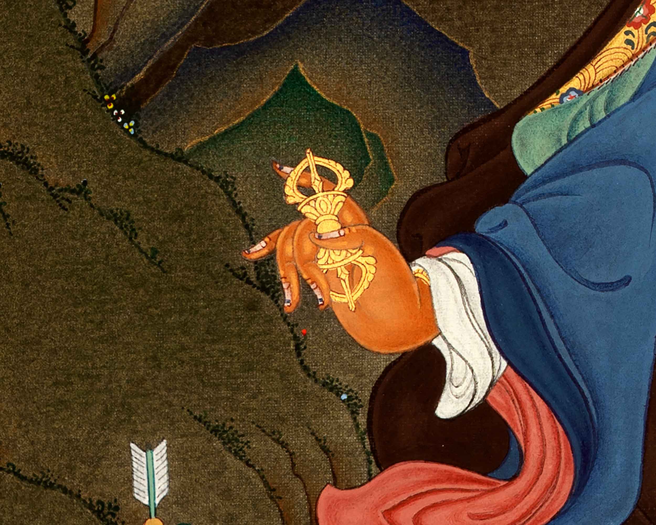 Guru Rinpoche with Consorts| Traditional Hand Painted Buddhist Art