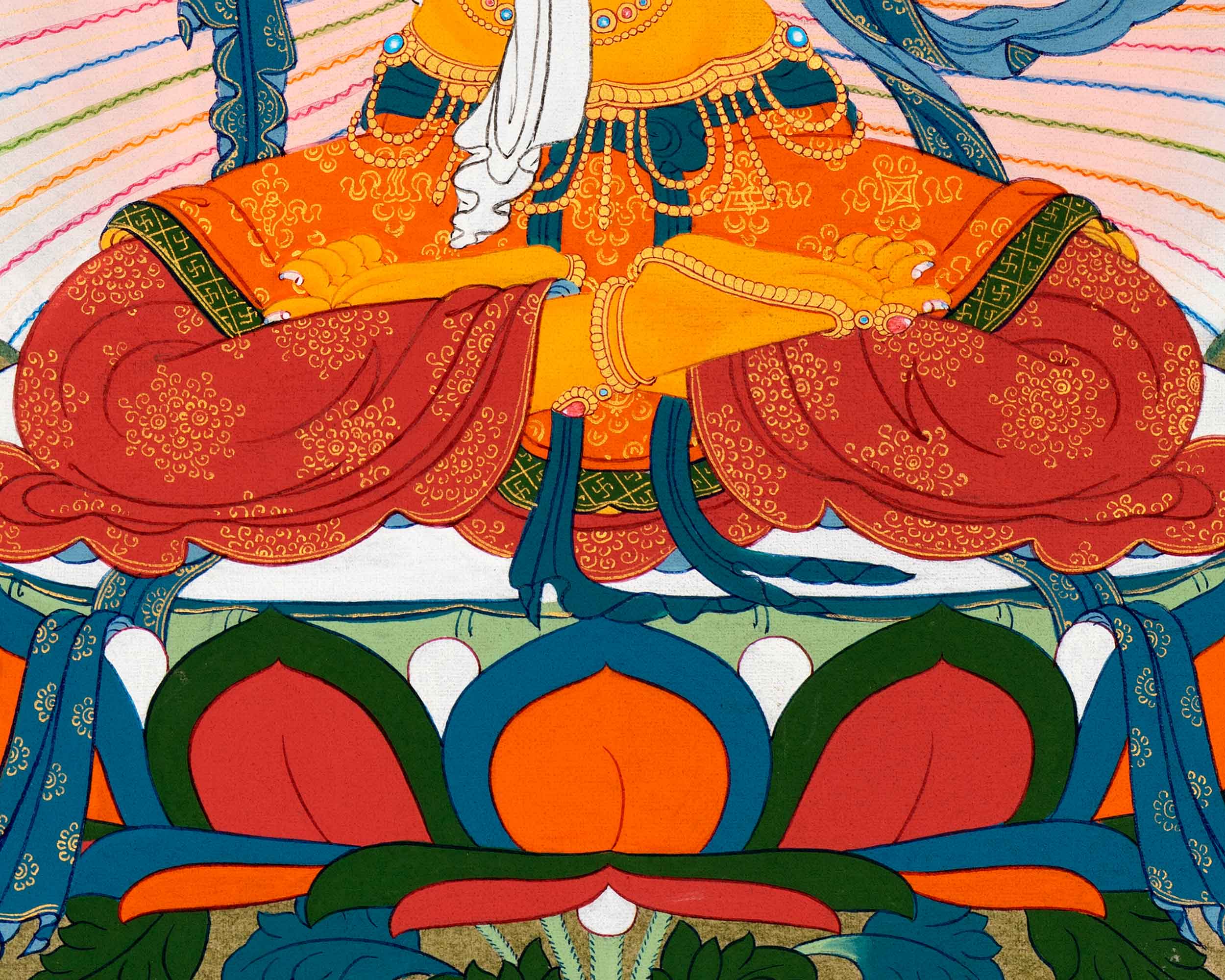 Manjushri Art With Chenrezig and Vajrapani | Bodhisattva Thangka