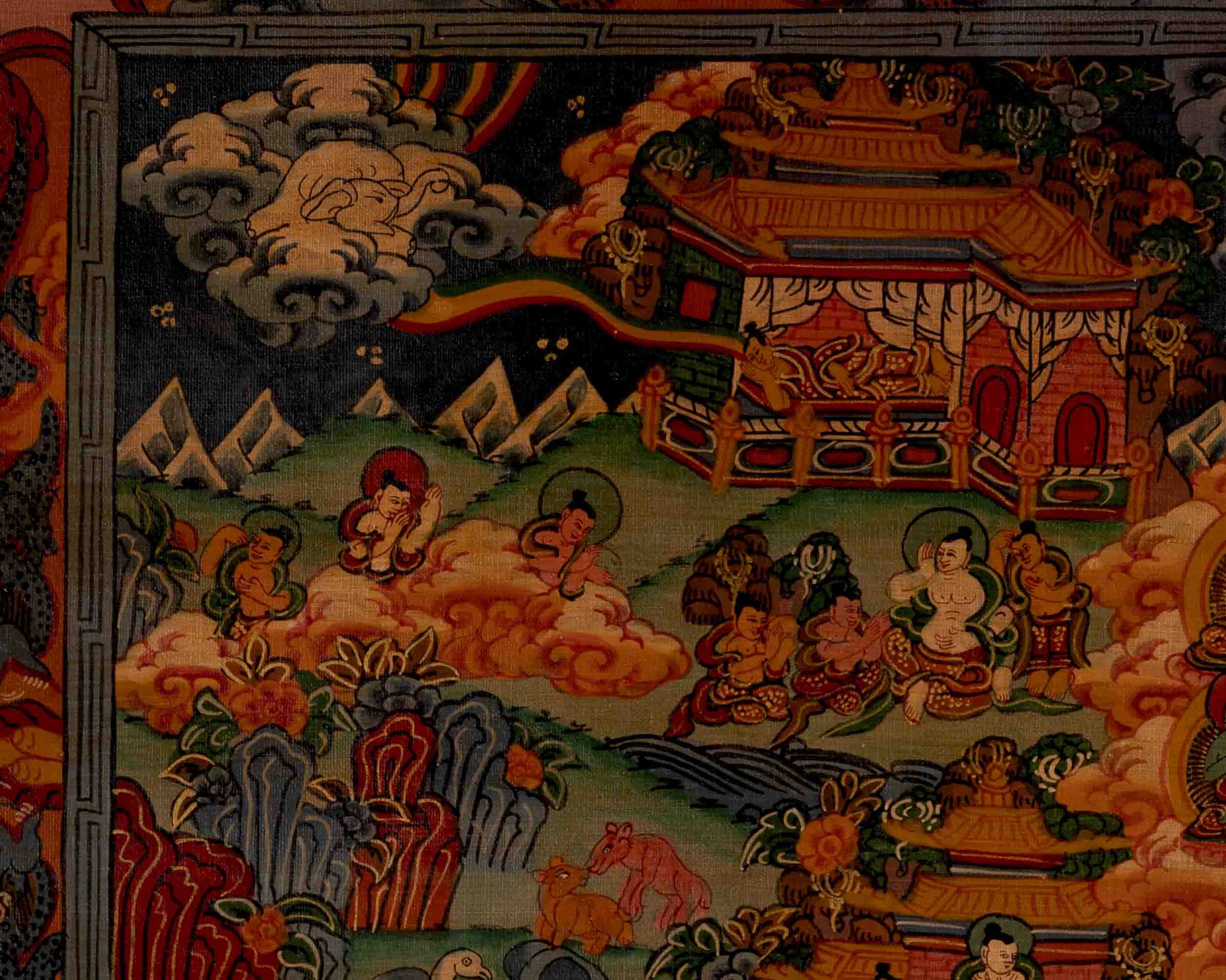 Life Story Of Shakyamuni Buddha | Oil Varnished Thangka | Wall Decors