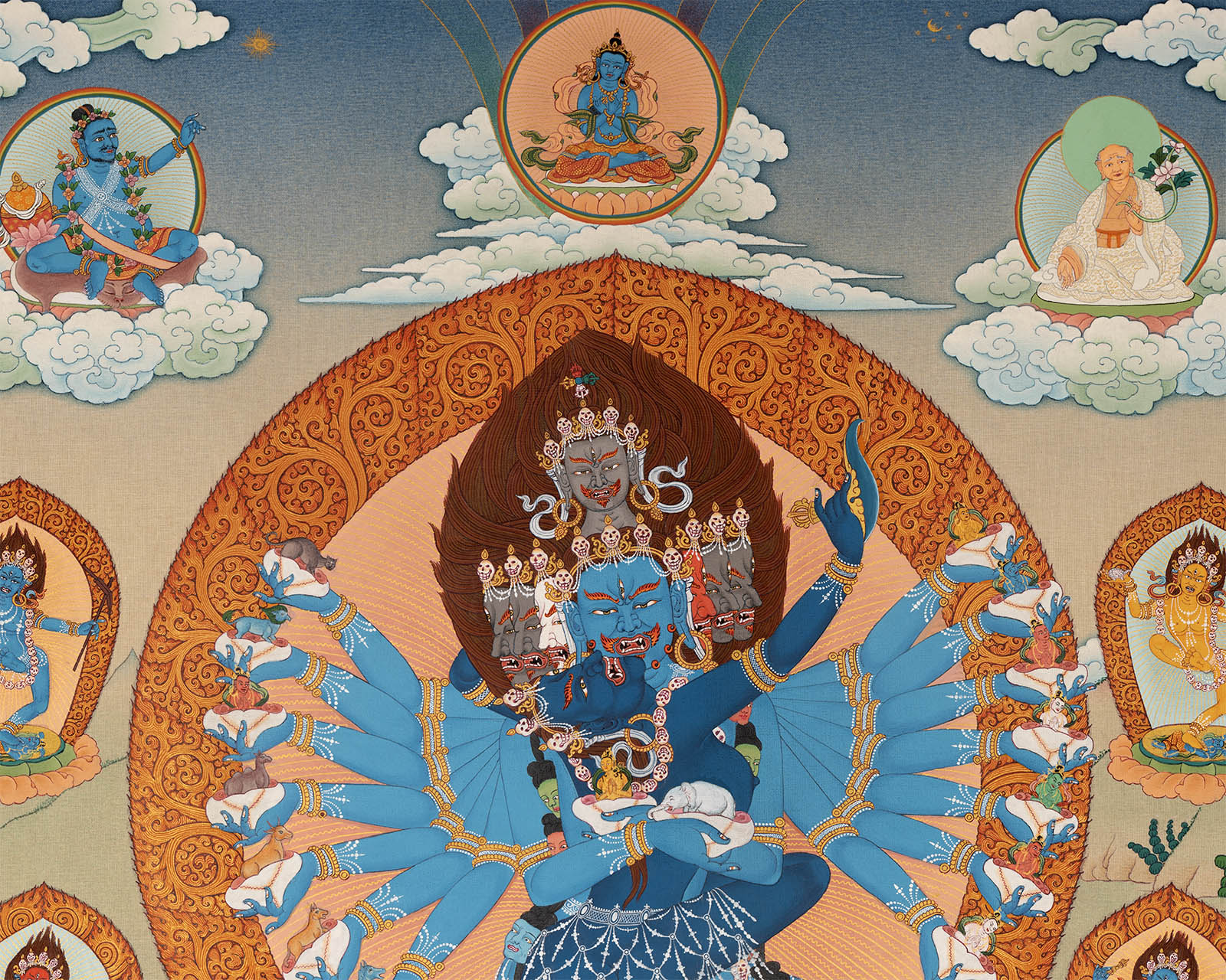 Hevajra with Vajra Nairatmya and the 8 Dakinis, Tibetan Thangka Painting