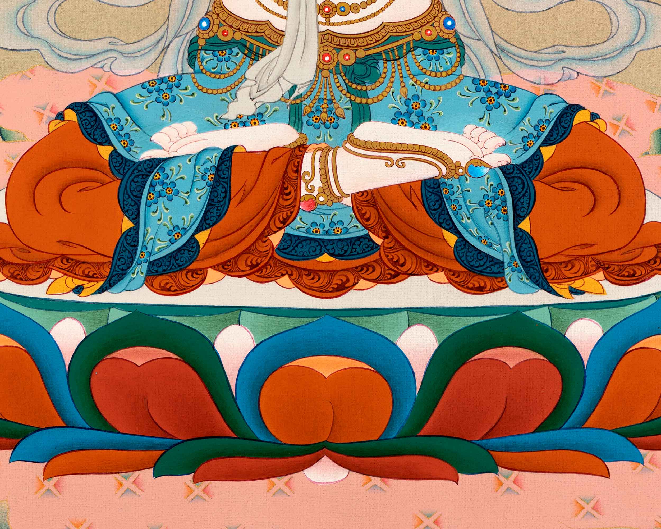 Four Armed Chenrezig Thangka | Traditional Bodhisattva Art