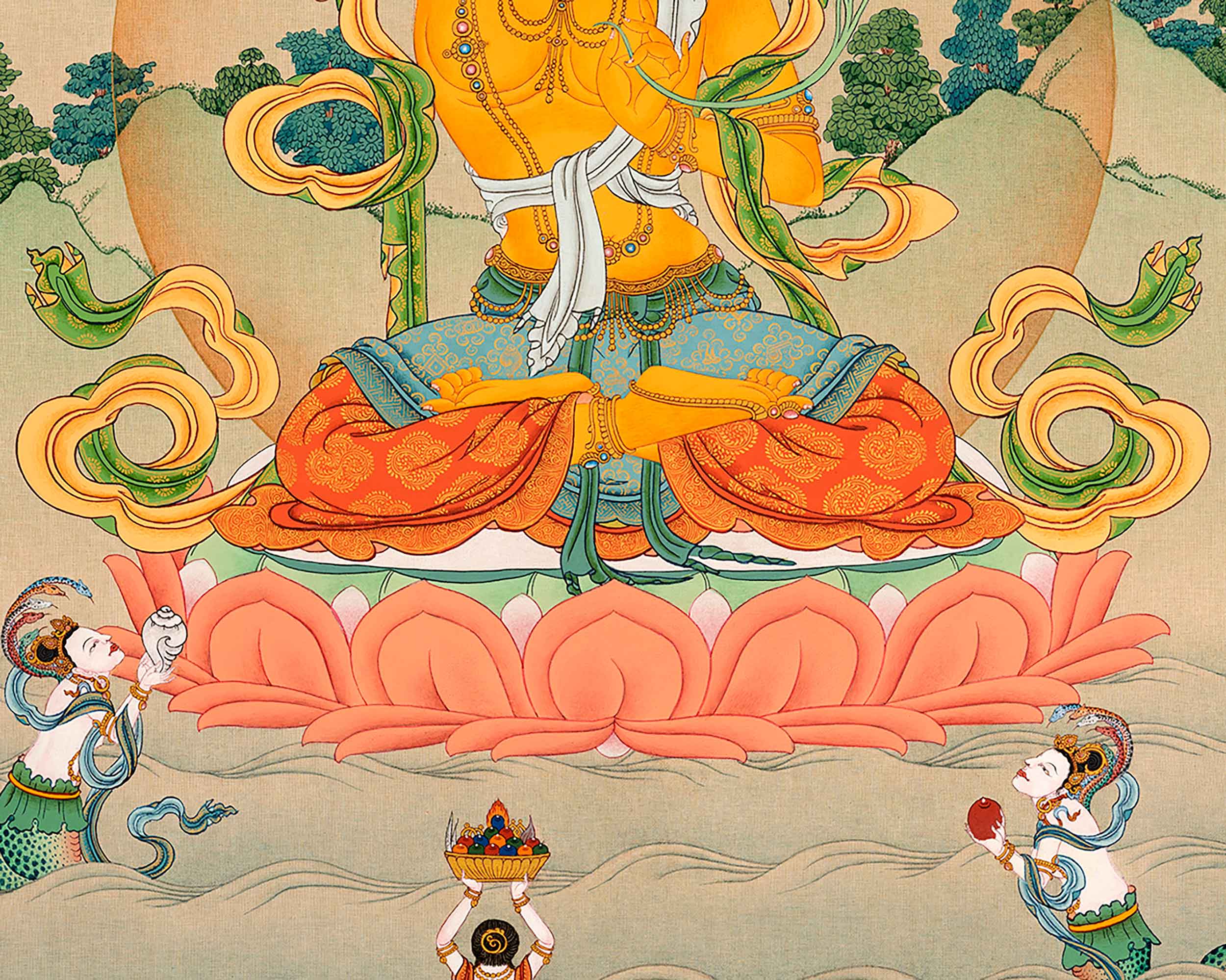 Traditionally Hand-Painted Bodhisattva Manjushri Thangka | Tibetan Bodhisattva Art
