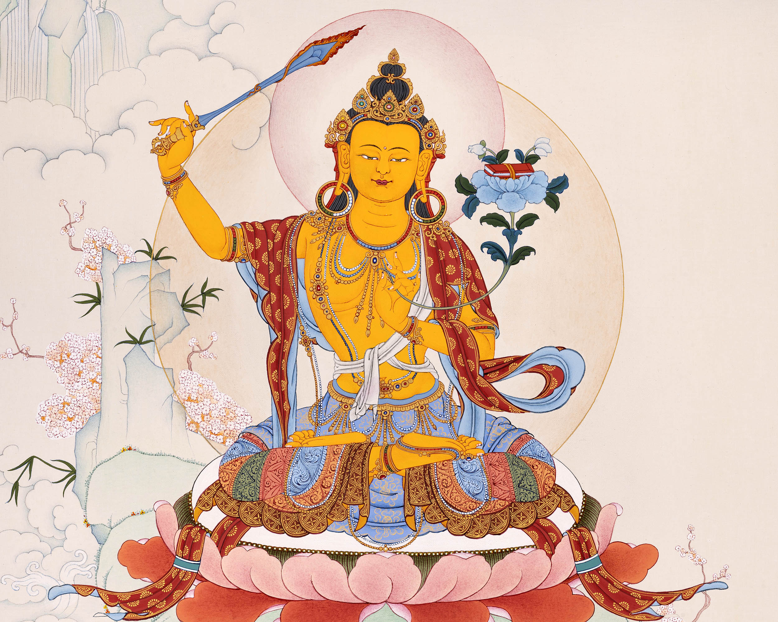 Wisdom Buddha Manjushri, Tibetan Thangka Art