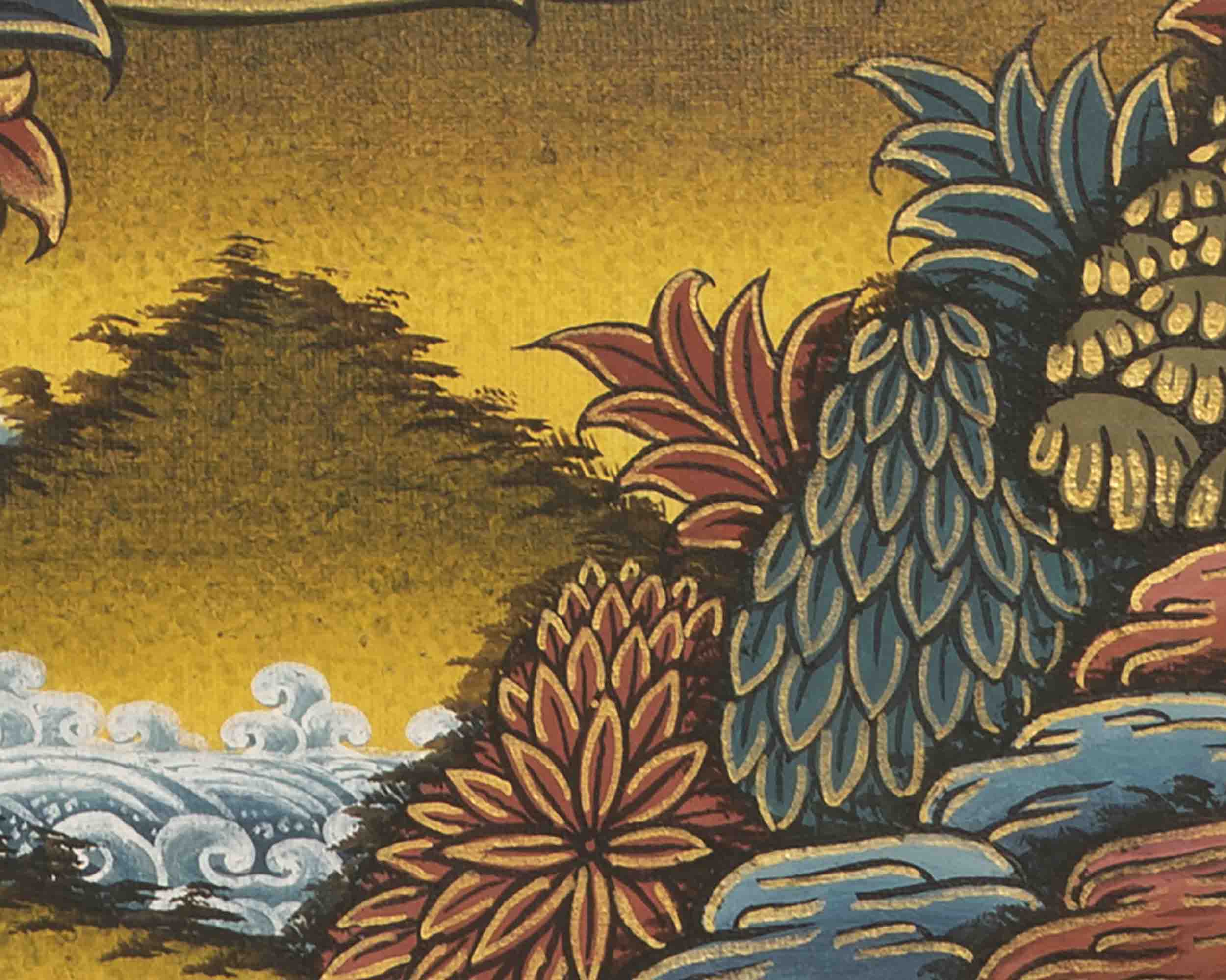 Original Hand Painted Manjushri Bodhisattva Thangka with Brocade | Wall Decoration Painting