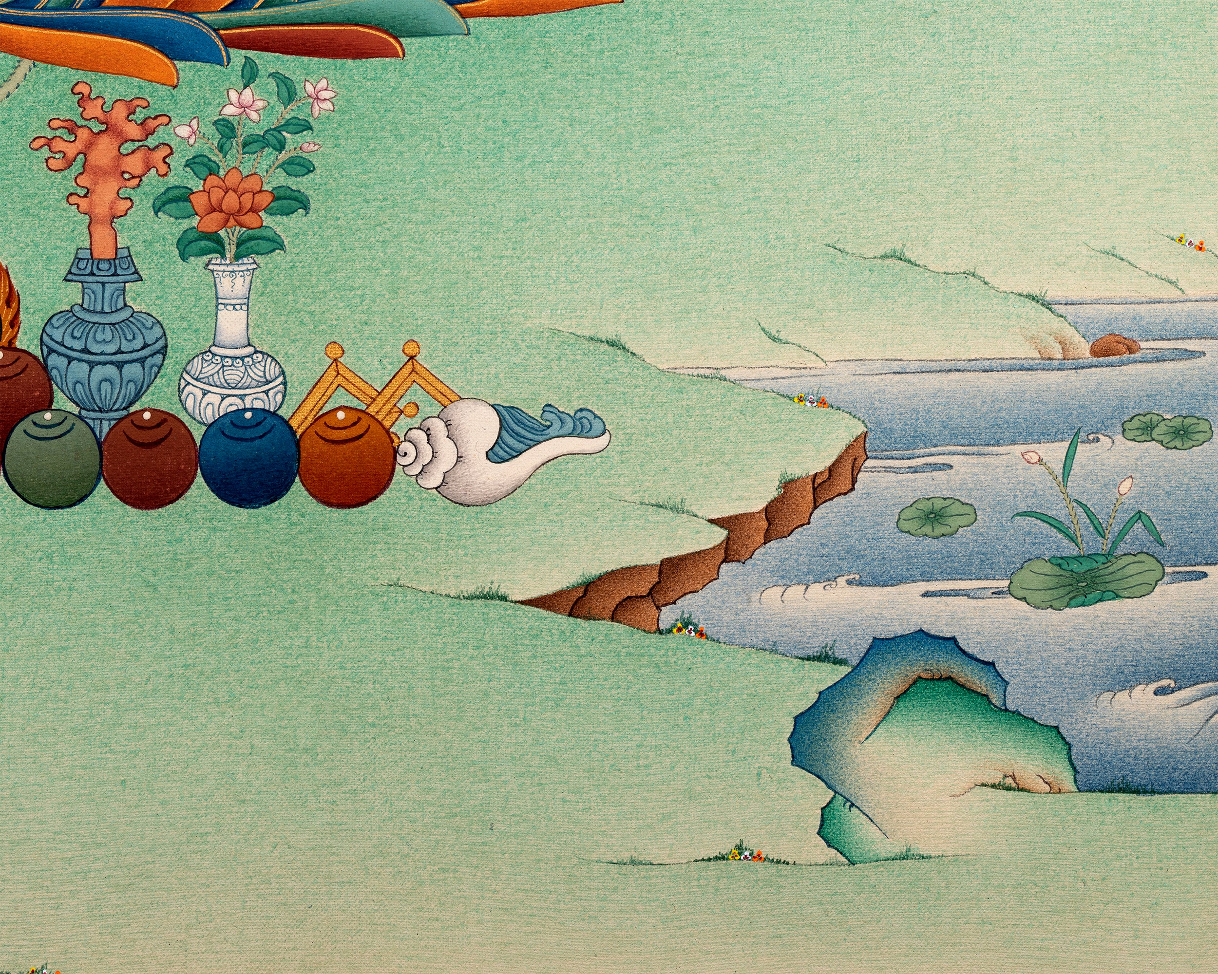 Green Tara | Traditional Tibetan Tara Thangka in Natural stone colors