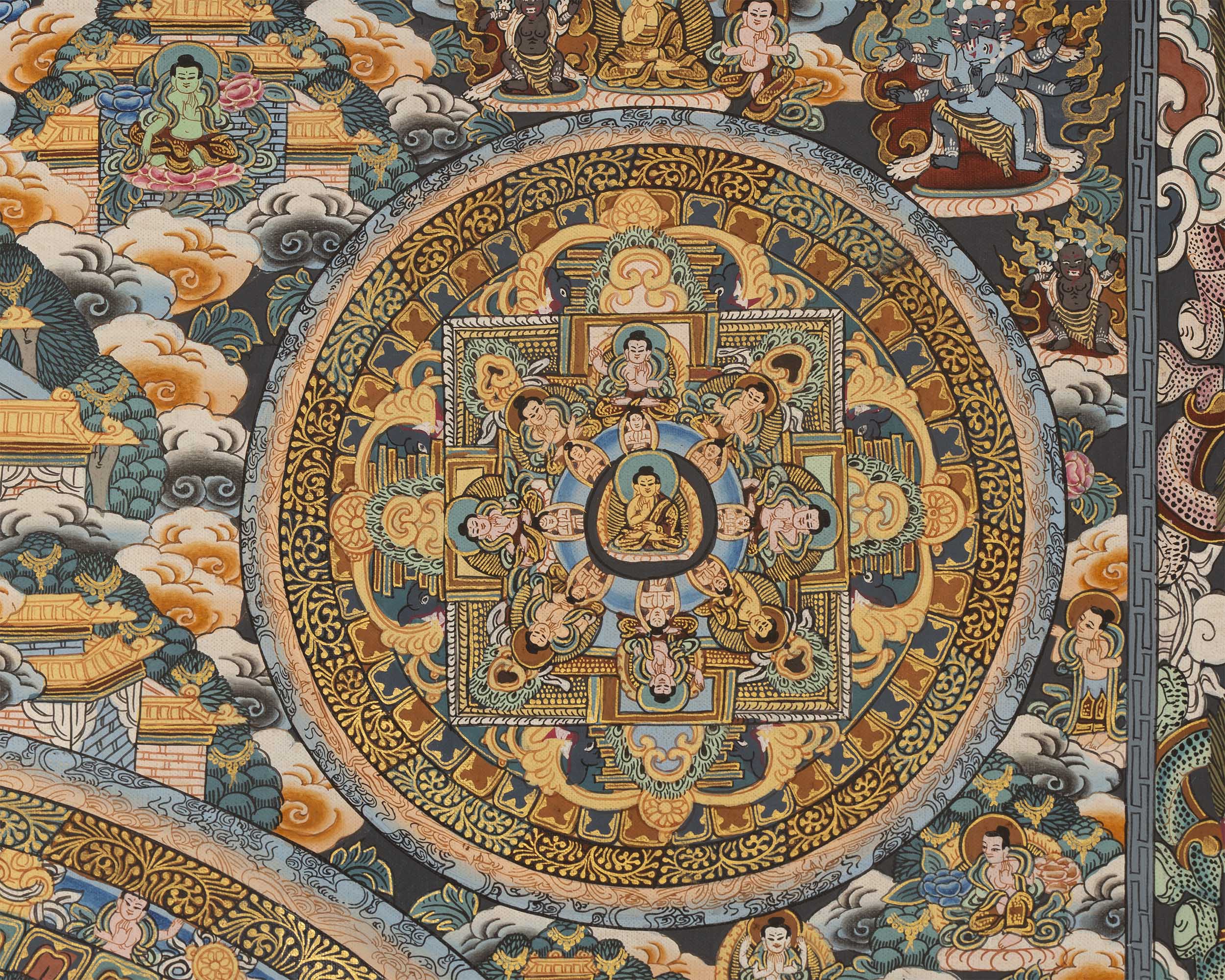 Mandala Buddha Thangka | Vintage Original Hand-Painted Thangka