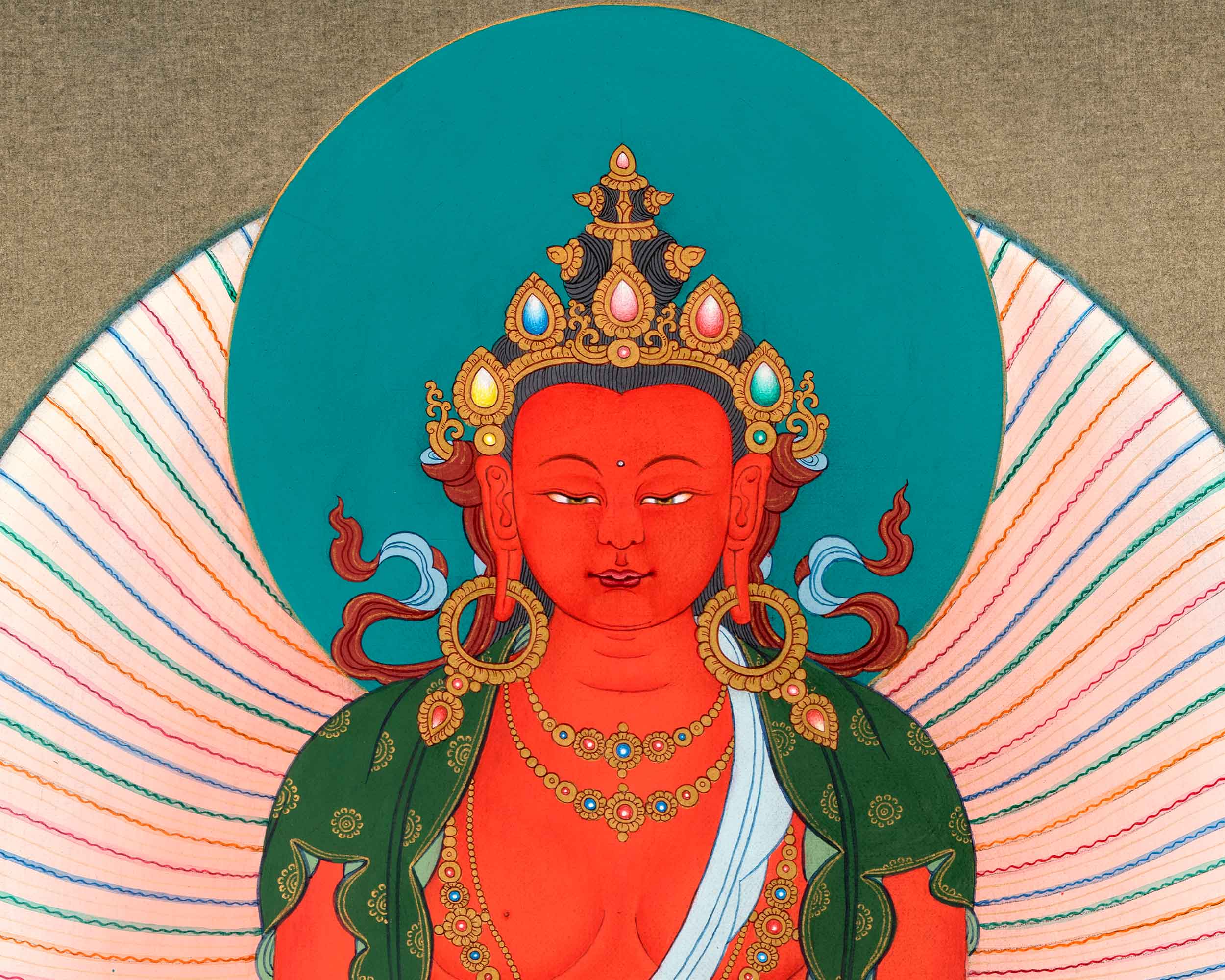 Himalayan Amitayus Long Life Practice Thangka | Buddha Amitayus With White Tara and Namgyalma