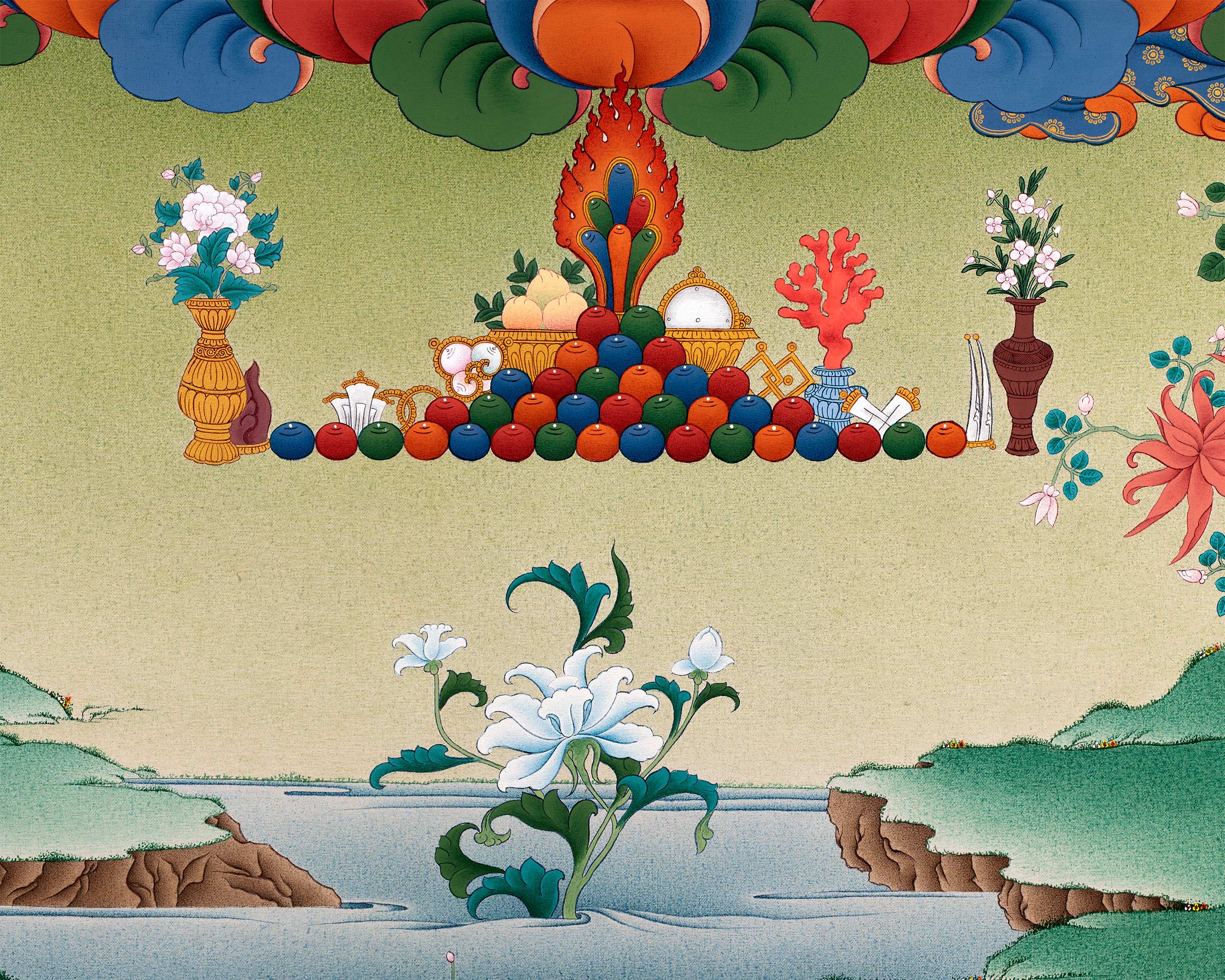 White Tara Traditional Thangka Print | High Quality Digital Canvas Print