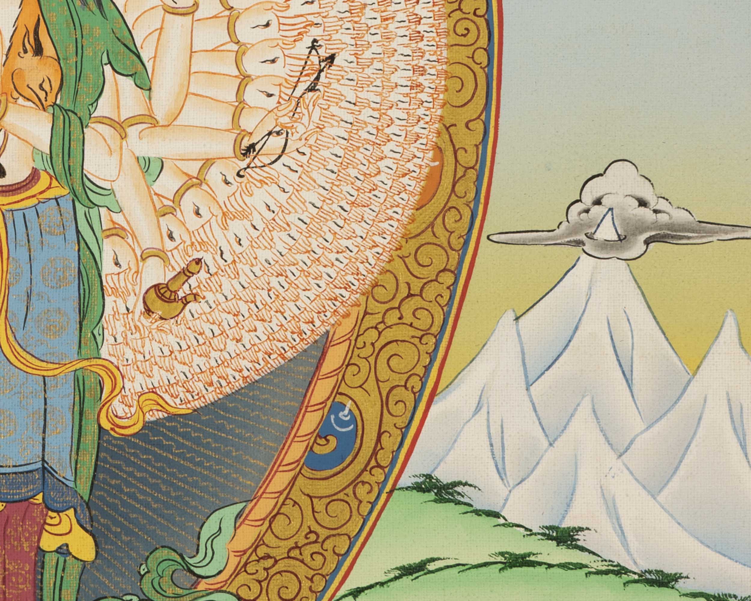 1000 Armed Avalokiteshvara Thangka | Traditional Tibetan Buddhist Painting