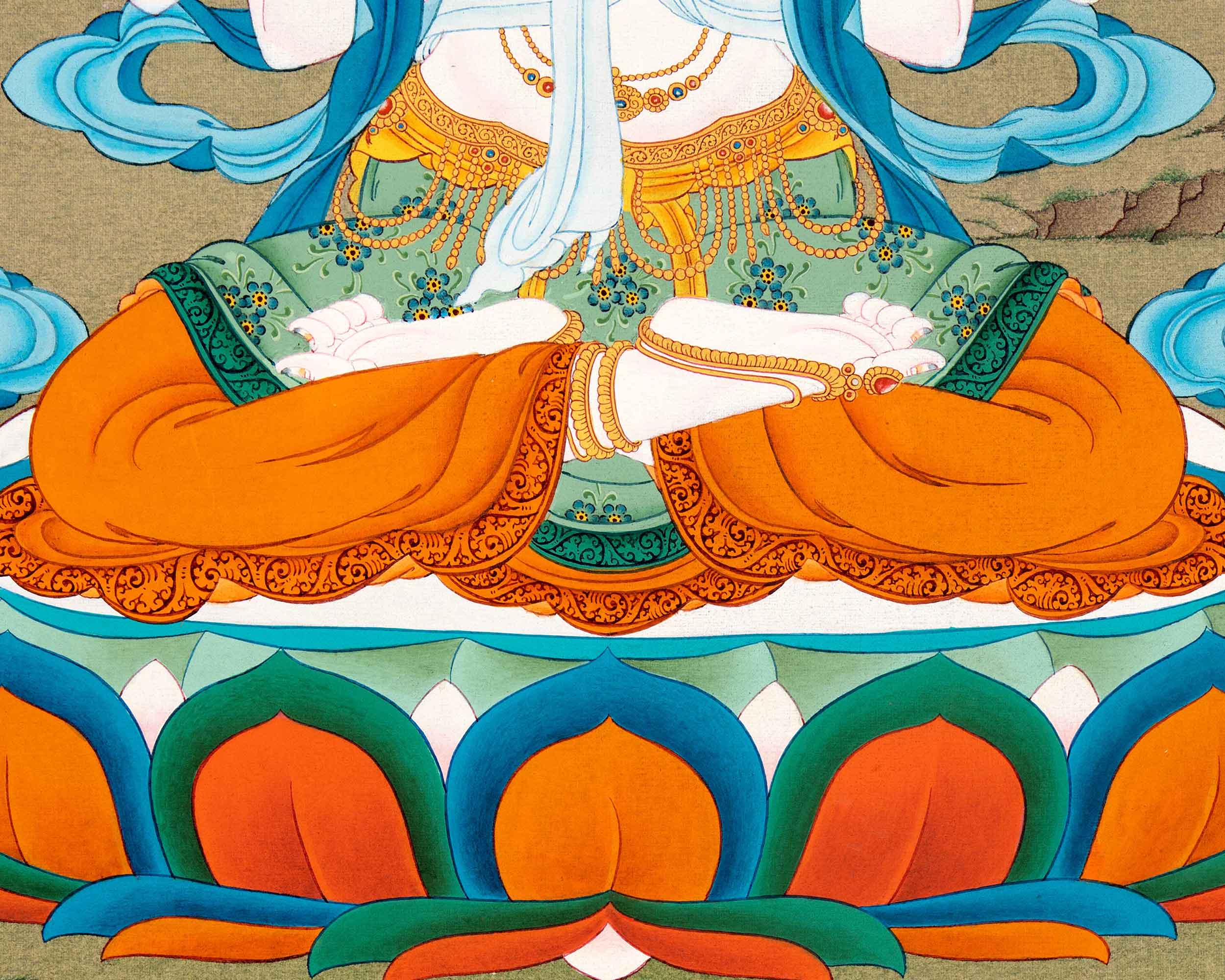 Small Avalokiteshvara Thangka | Traditionally Hand Painted 24K Gold Buddhist Painting