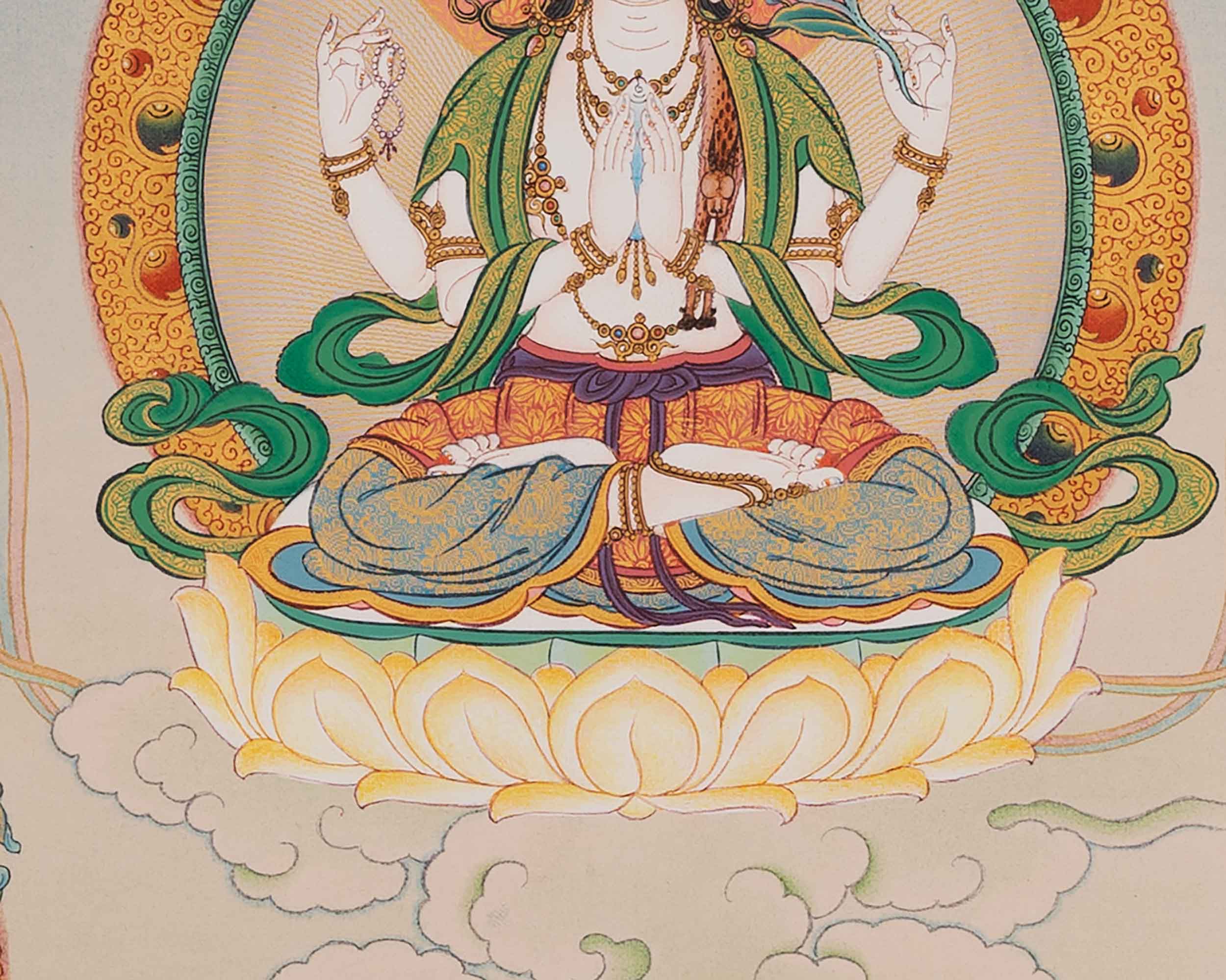 Traditional Chenrezig Empowerment Thangka | Chenrezig With Manjushri And Vajrapani Art