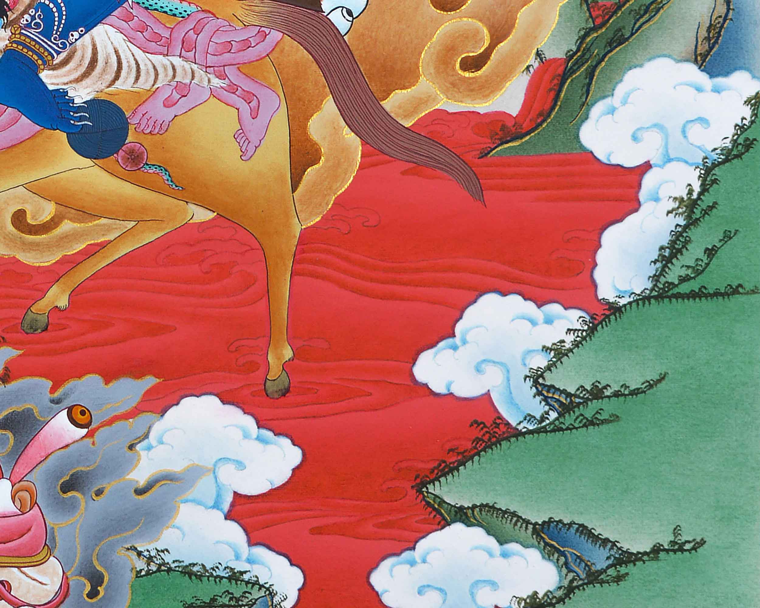 Himalayan Hand-Made Palden Lhamo Mantra Practice Thangka | Tibetan Deity Art On Cotton Canvas