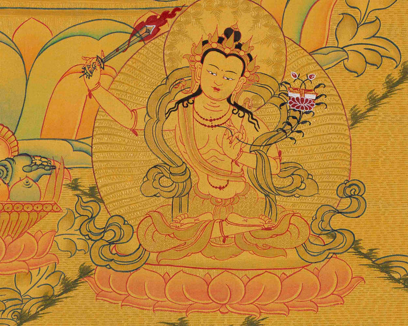 Full 24K Gold Manjushree Thangka | Mindfulness Meditation Object