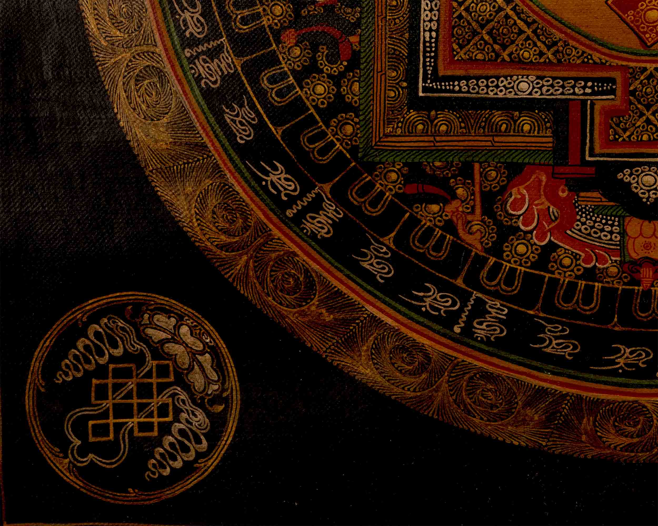 Oil Varnished Endless Knot Mandala Thangka | Hand Painted Mandala Art