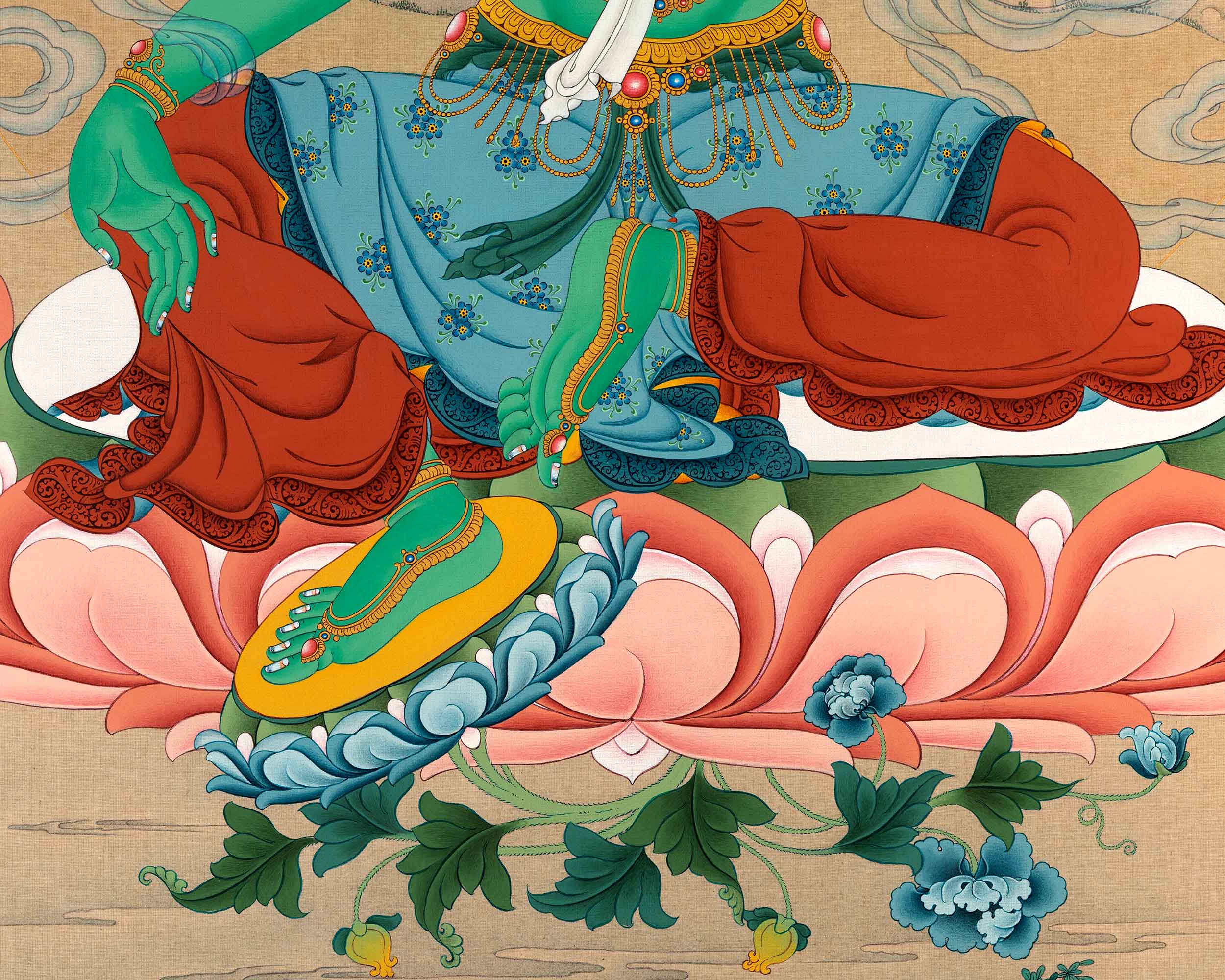 Large Green Tara Deity Painting | Handmade Tara Thangka