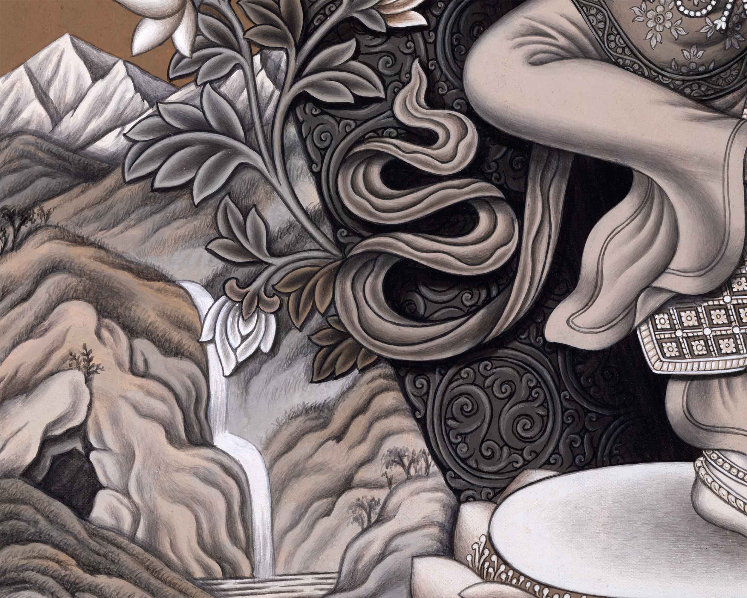 Himalayan Giclee Print For Chenrezig Meditation Practice | Traditional Nepali Pauba Painting