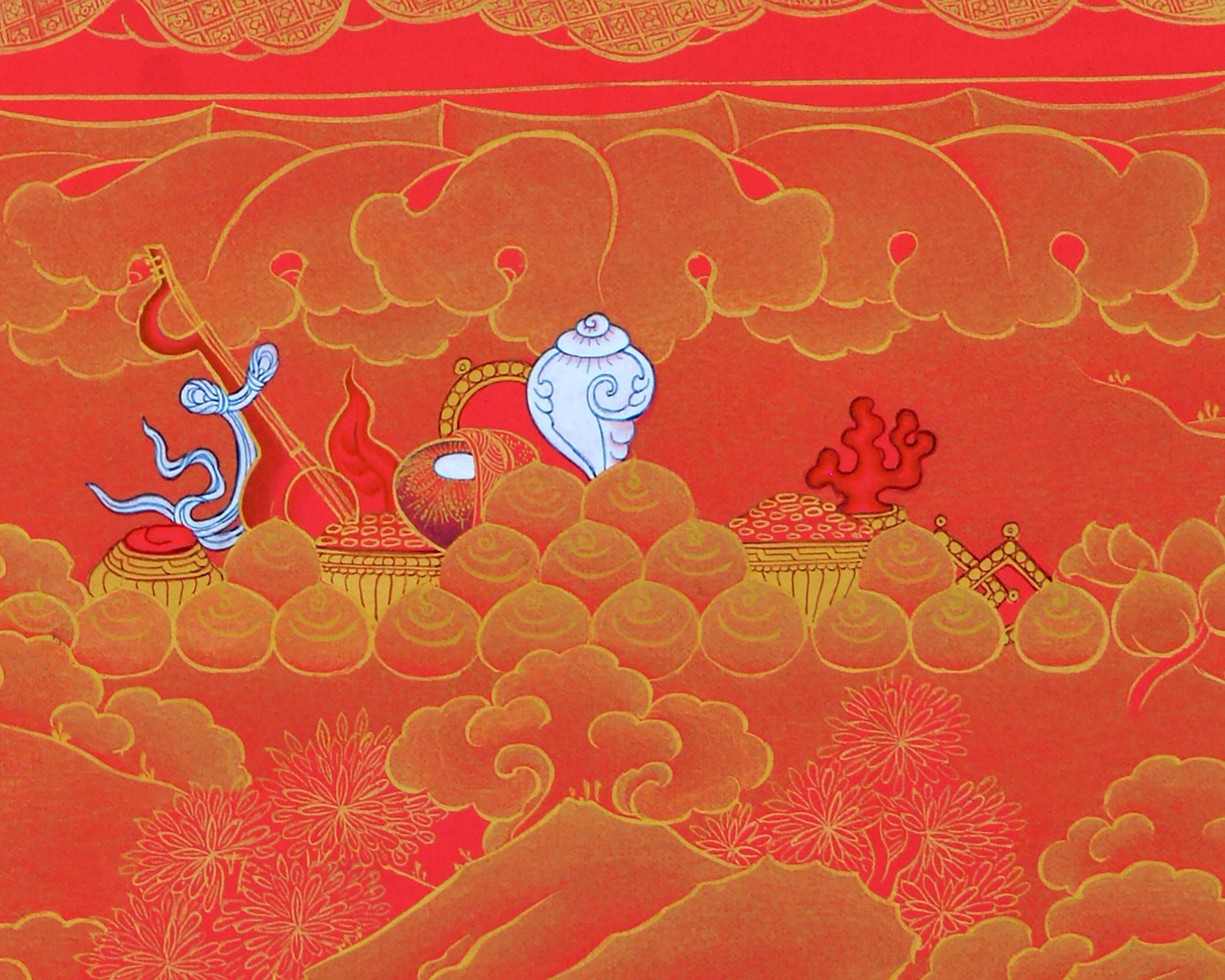 Tibetan White Tara Thangka | Tara In Red and Gold