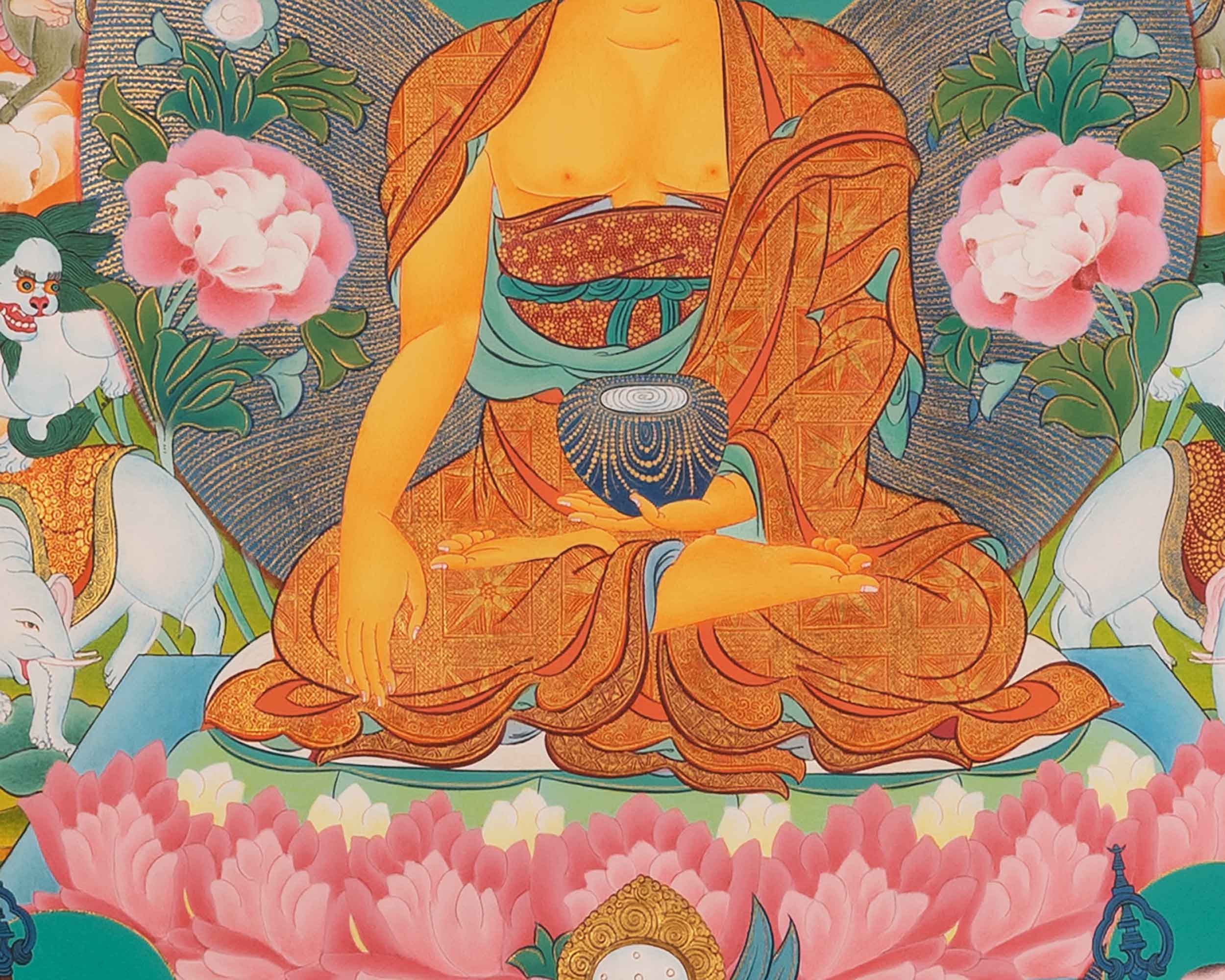 Shakyamuni Buddha 16 Arhats Thangka Painting | Sacred Art for Daily Practice