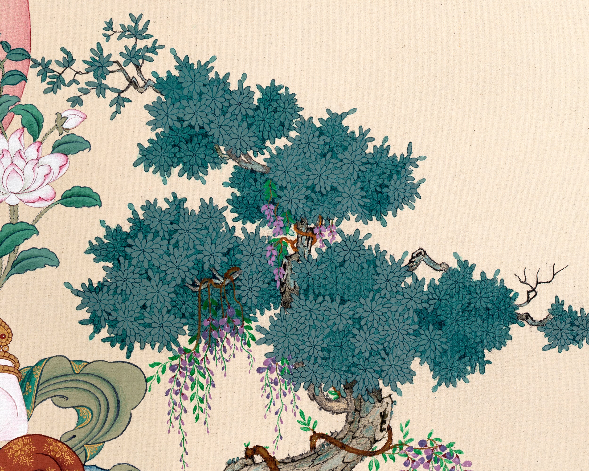 Chenrezig Thangka | 2 Armed Avalokiteshvara in Natural Stone Colors and 24K gold