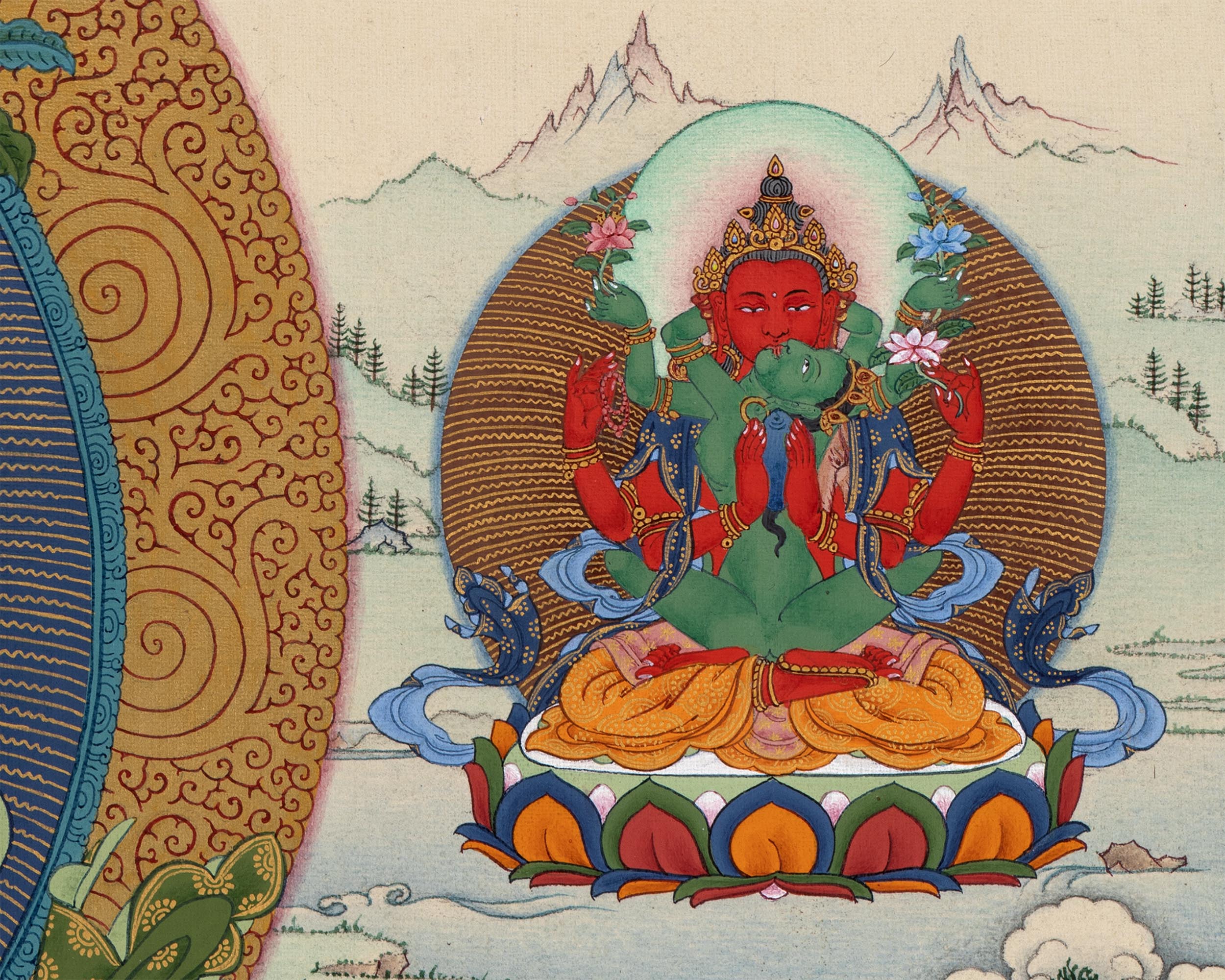 Gyalwa Gyatso (Red Chenrezig- Consort) Mandala, Tibetan Yidam Thangka Painting
