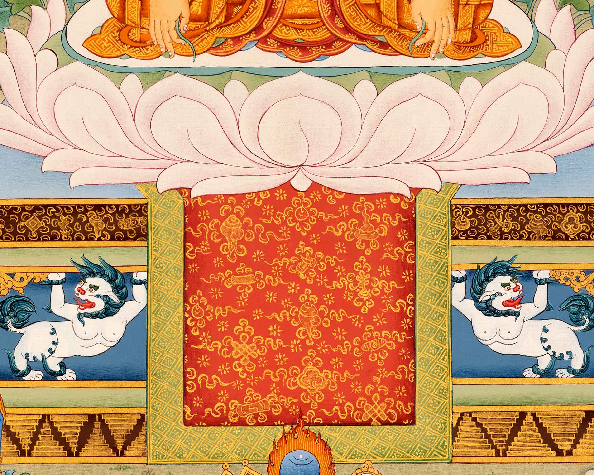 Guru Longchenpa Mantra Thangka With Jigme Lingpa and Vimalamitra | Hand-painted Buddhist Guru Art