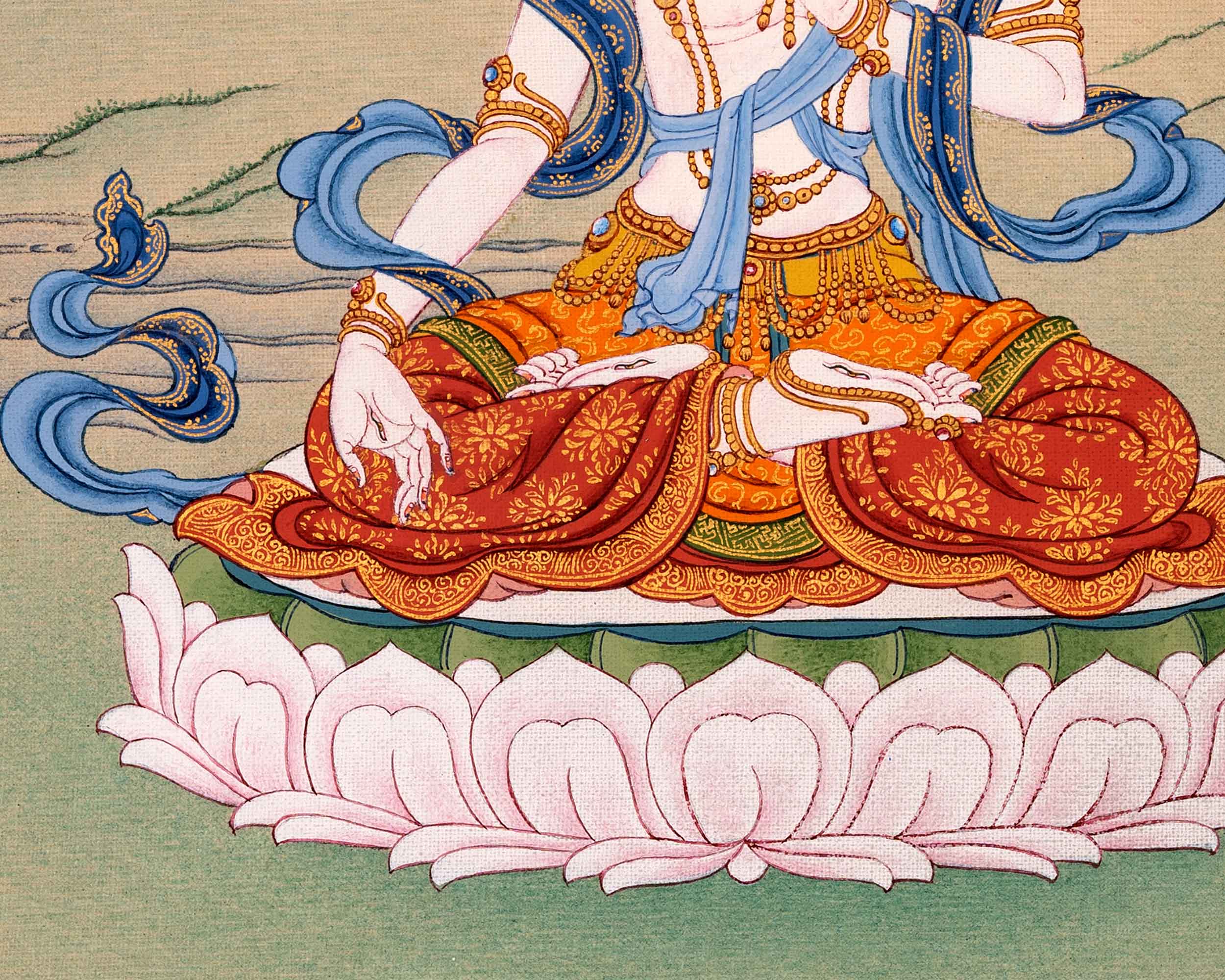 Tibetan White Tara Thangka | Traditional Tibetan Buddhist Art