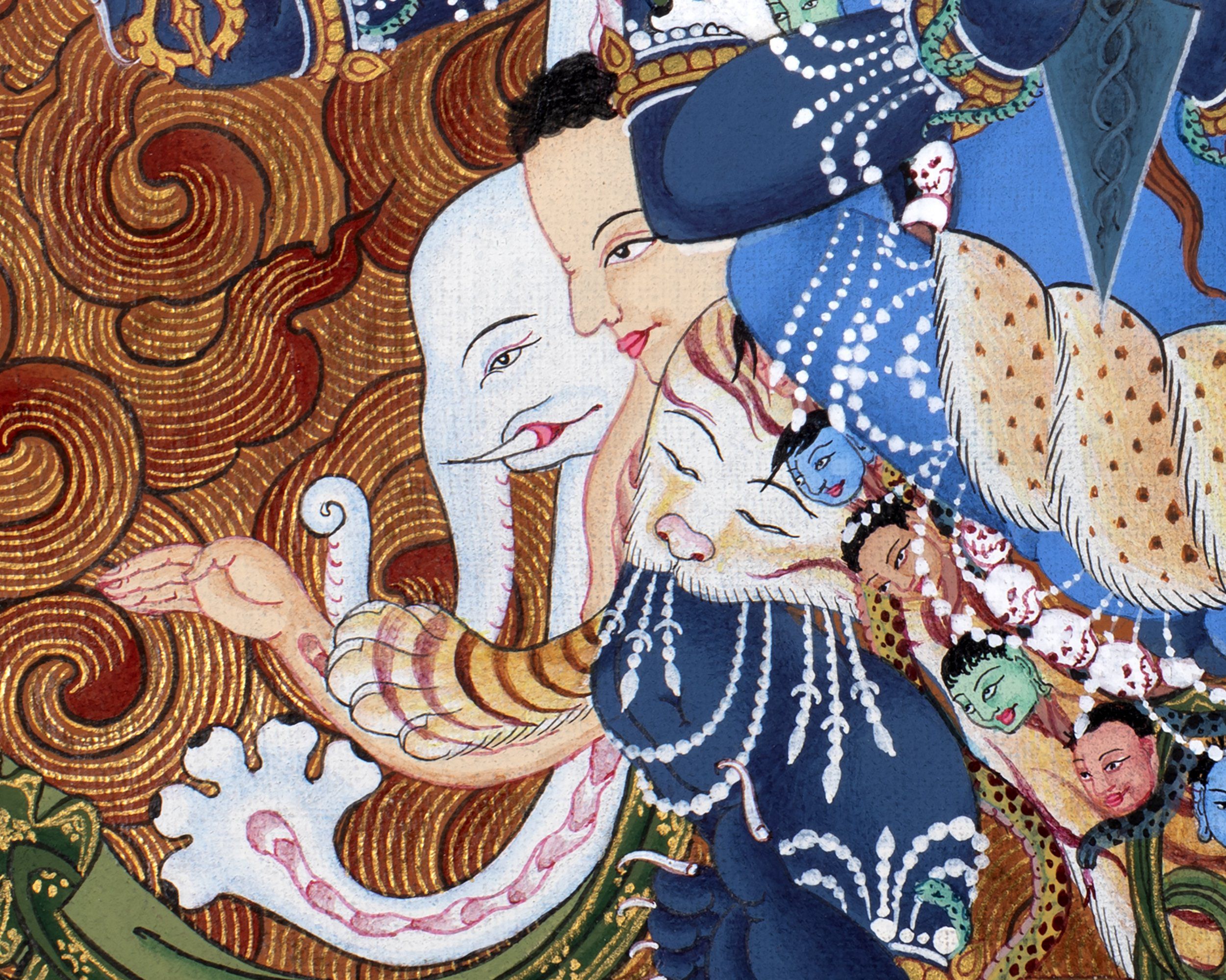 Vajrakilaya Thangka, Hand Painted Traditional Tibetan Wall Painting, Natural Stone colors and 24K Gold (includes Brocade)