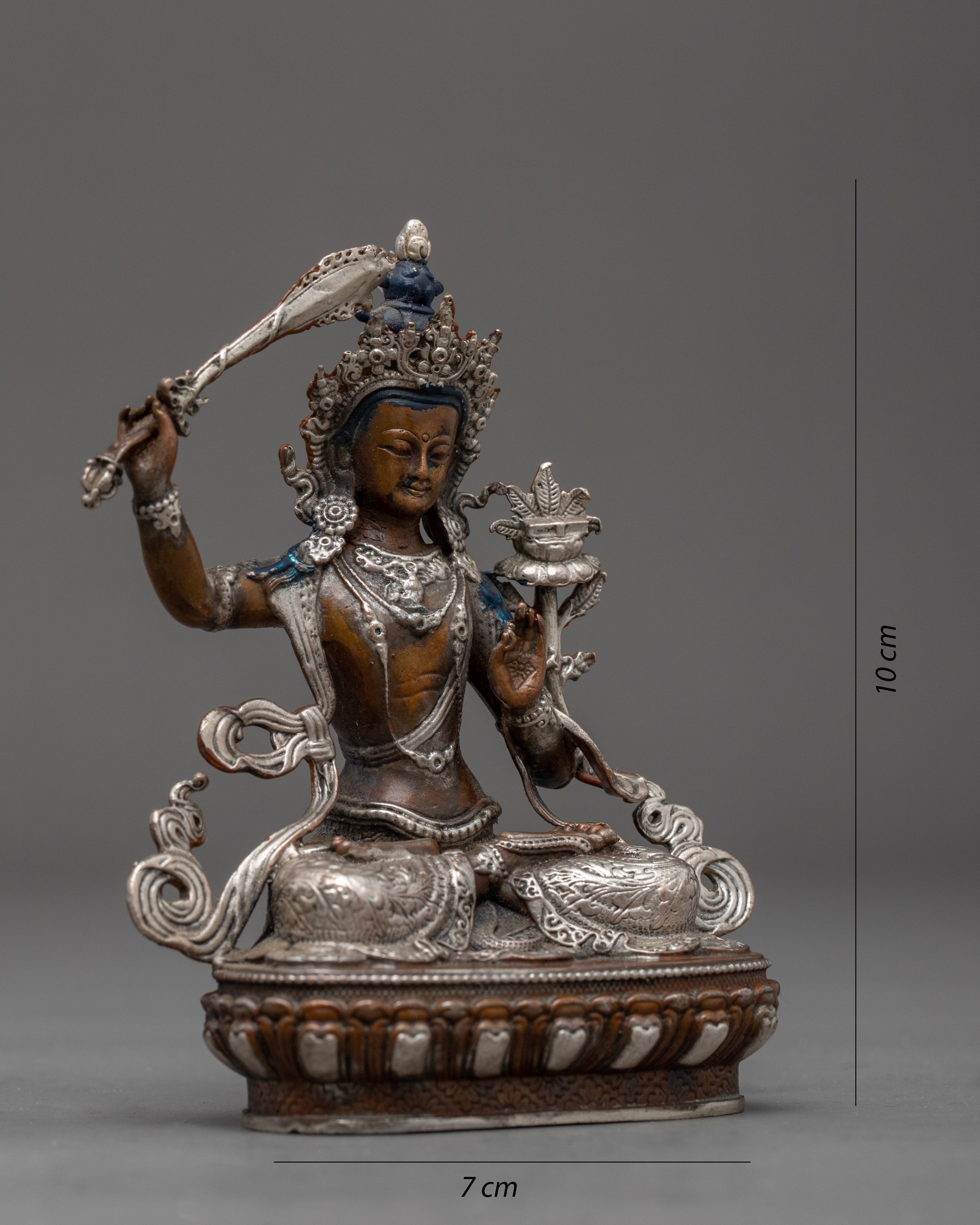 Silver Plated Manjushri Statue | Traditional Himalayan Art