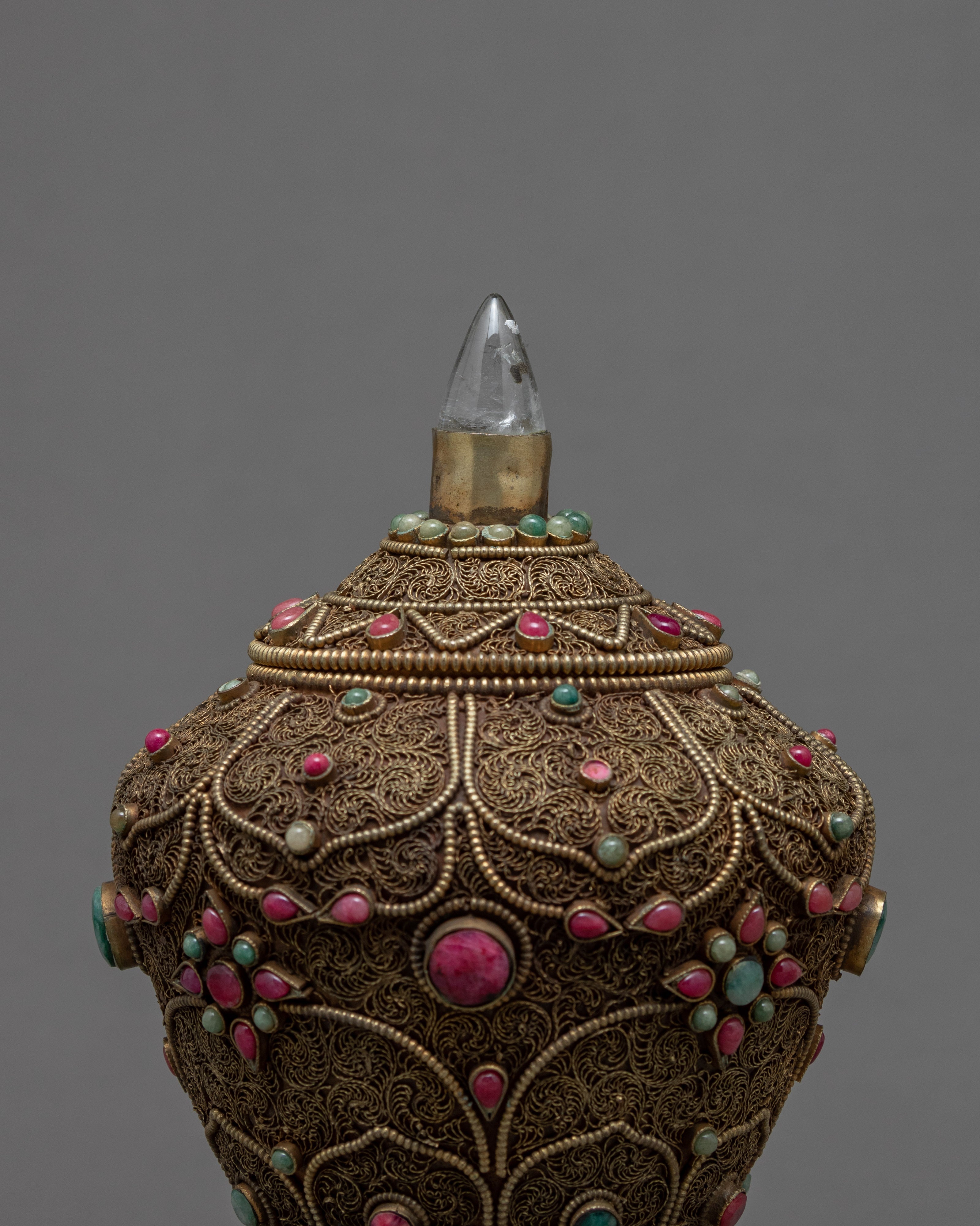 Rare Offering Alms Bowl | Old Tibetan Filigree Carving Gemstones Inlay | Ritual Items