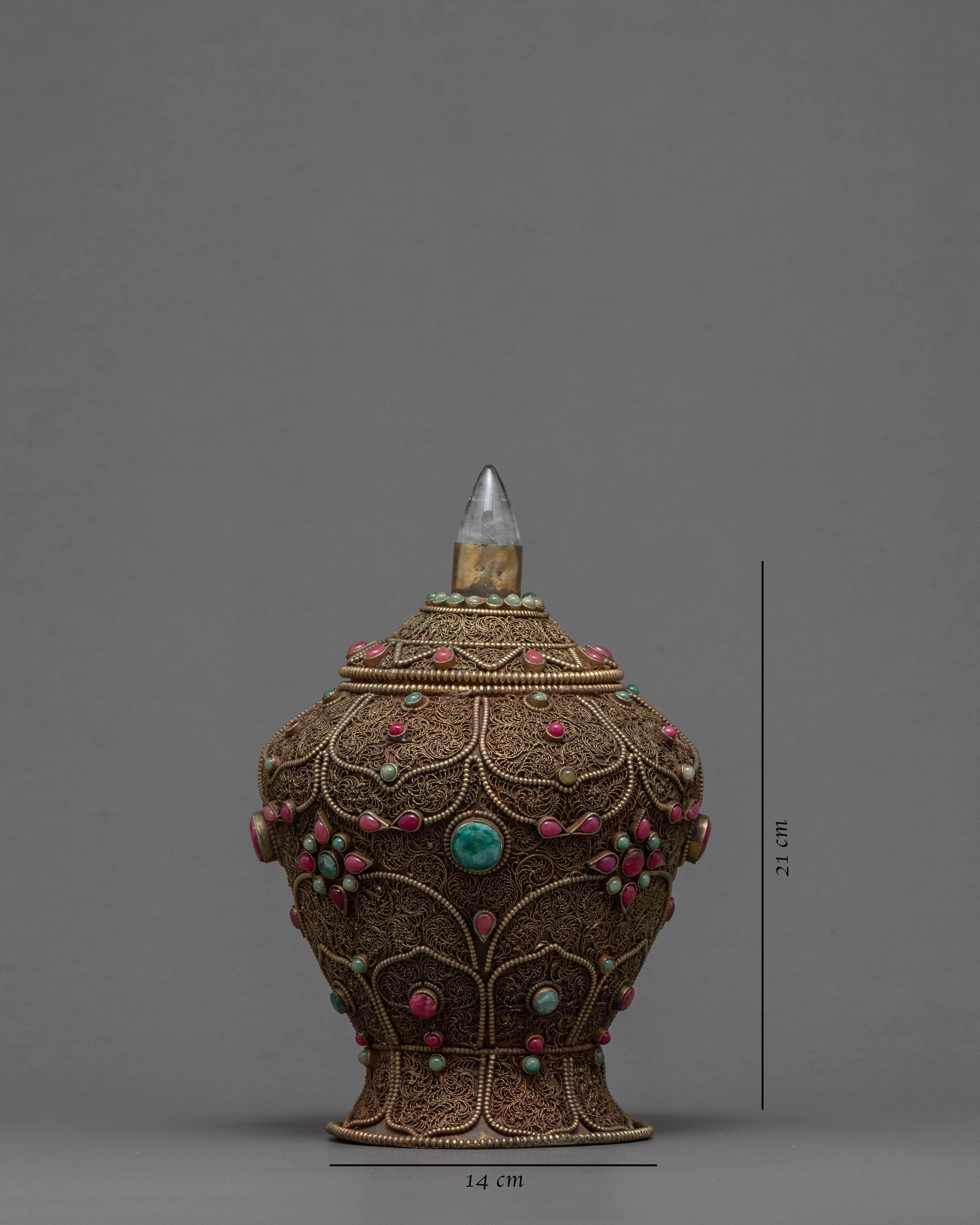 Rare Offering Alms Bowl | Old Tibetan Filigree Carving Gemstones Inlay | Ritual Items