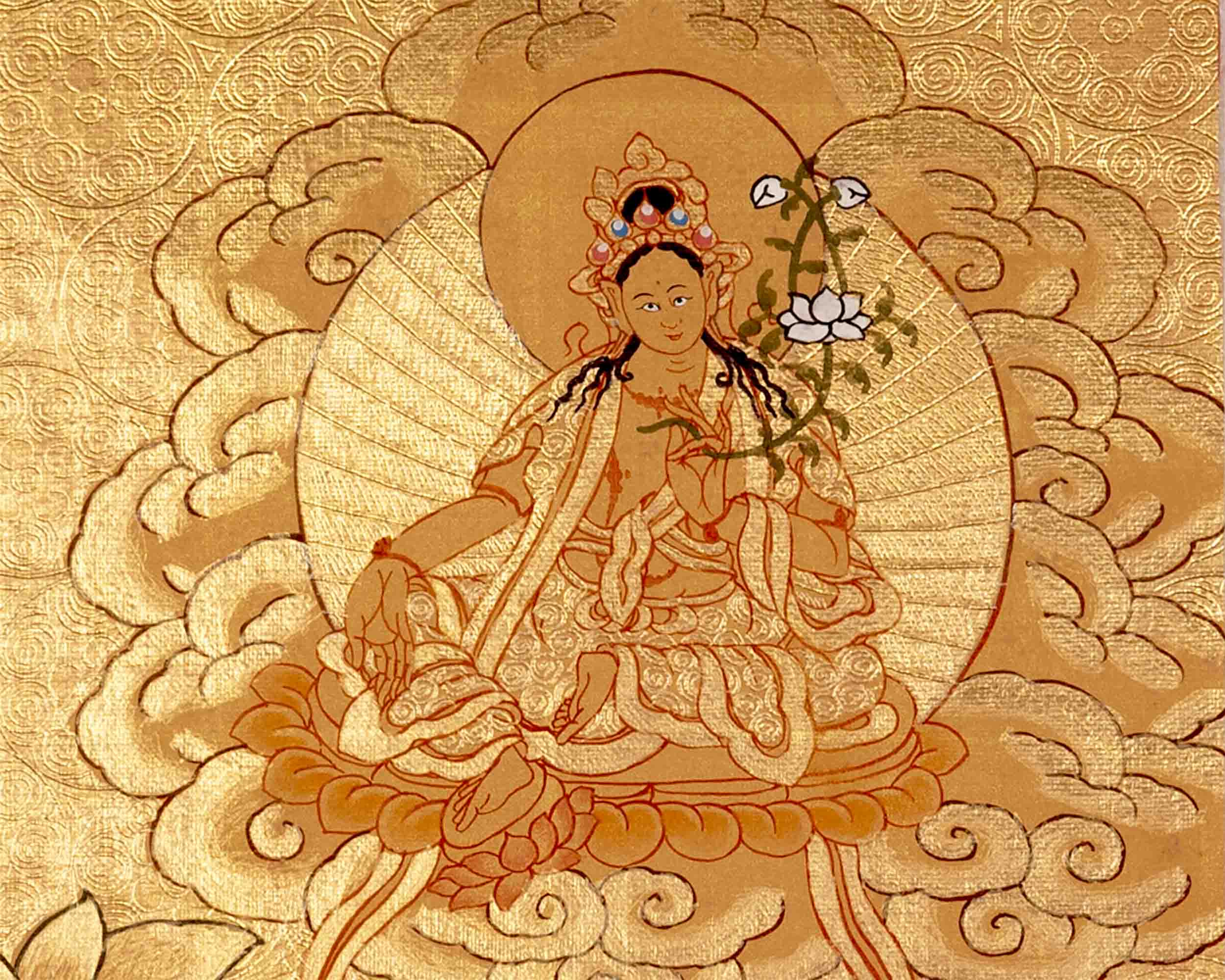 24K Gold Manjushree Thangka | Tibetan Buddhist Bodhisattva Art