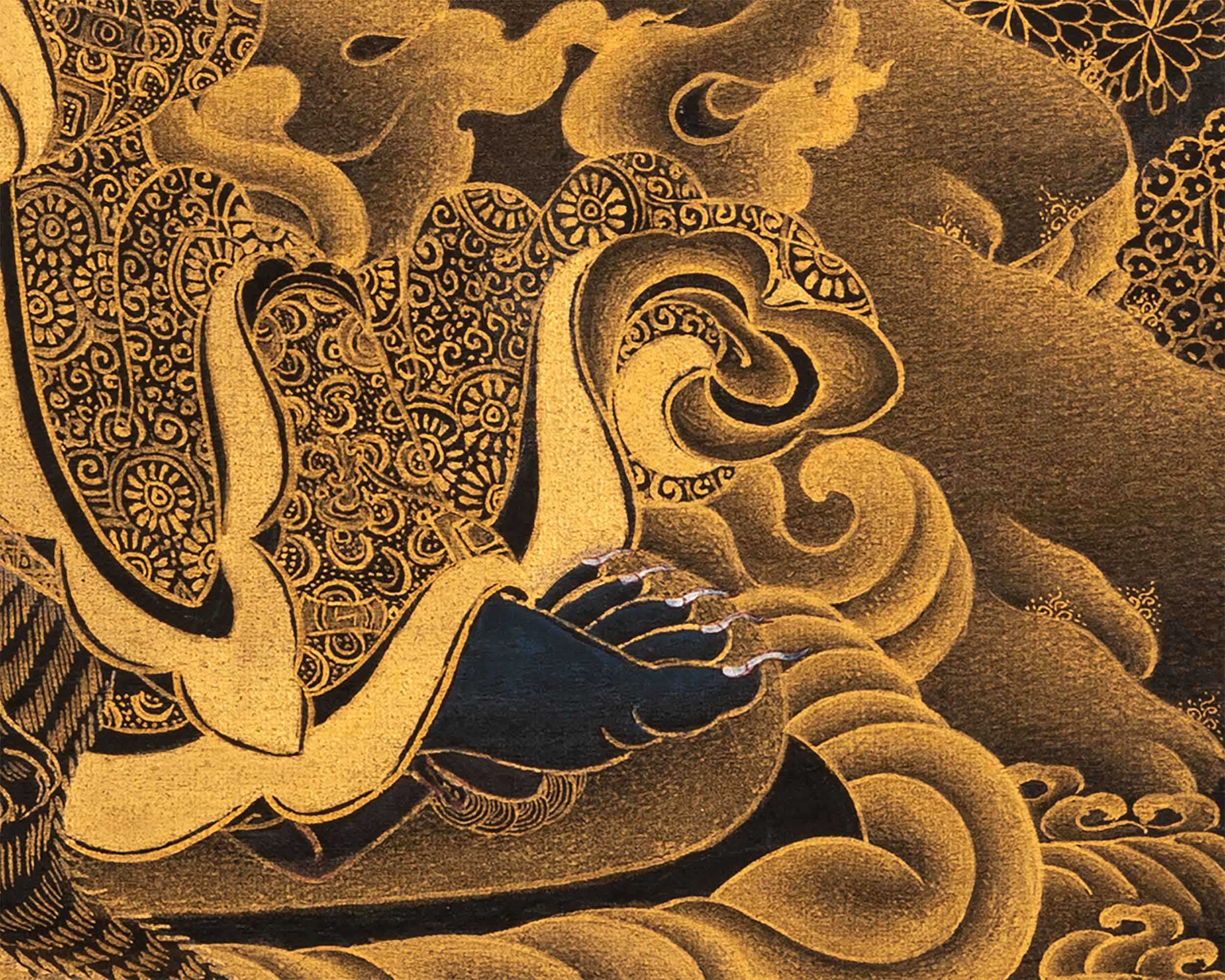 24K Gold Mahakala Bernagchen Thangka | Buddhist Tibetan Art