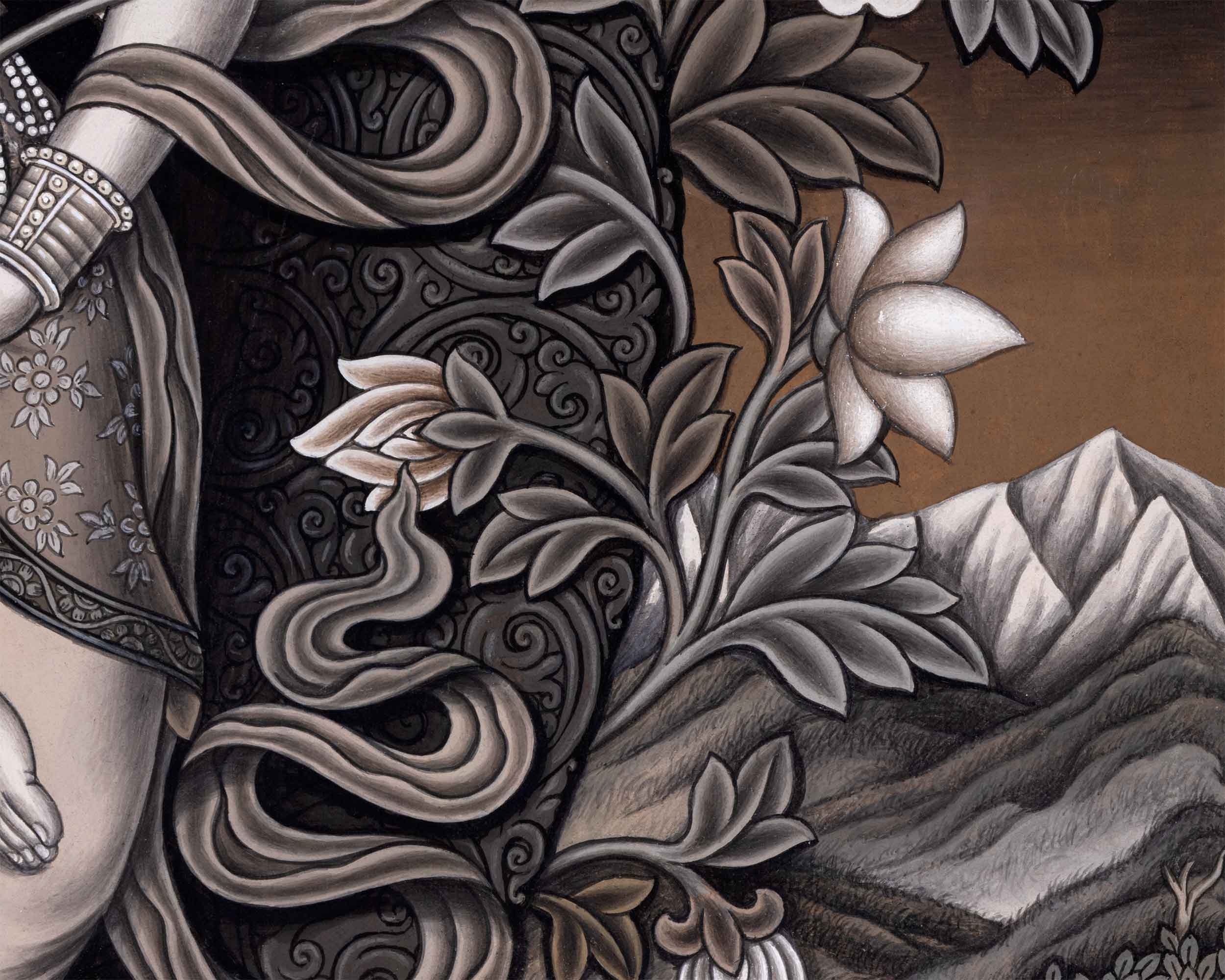 Himalayan Giclee Print For Chenrezig Meditation Practice | Traditional Nepali Pauba Painting