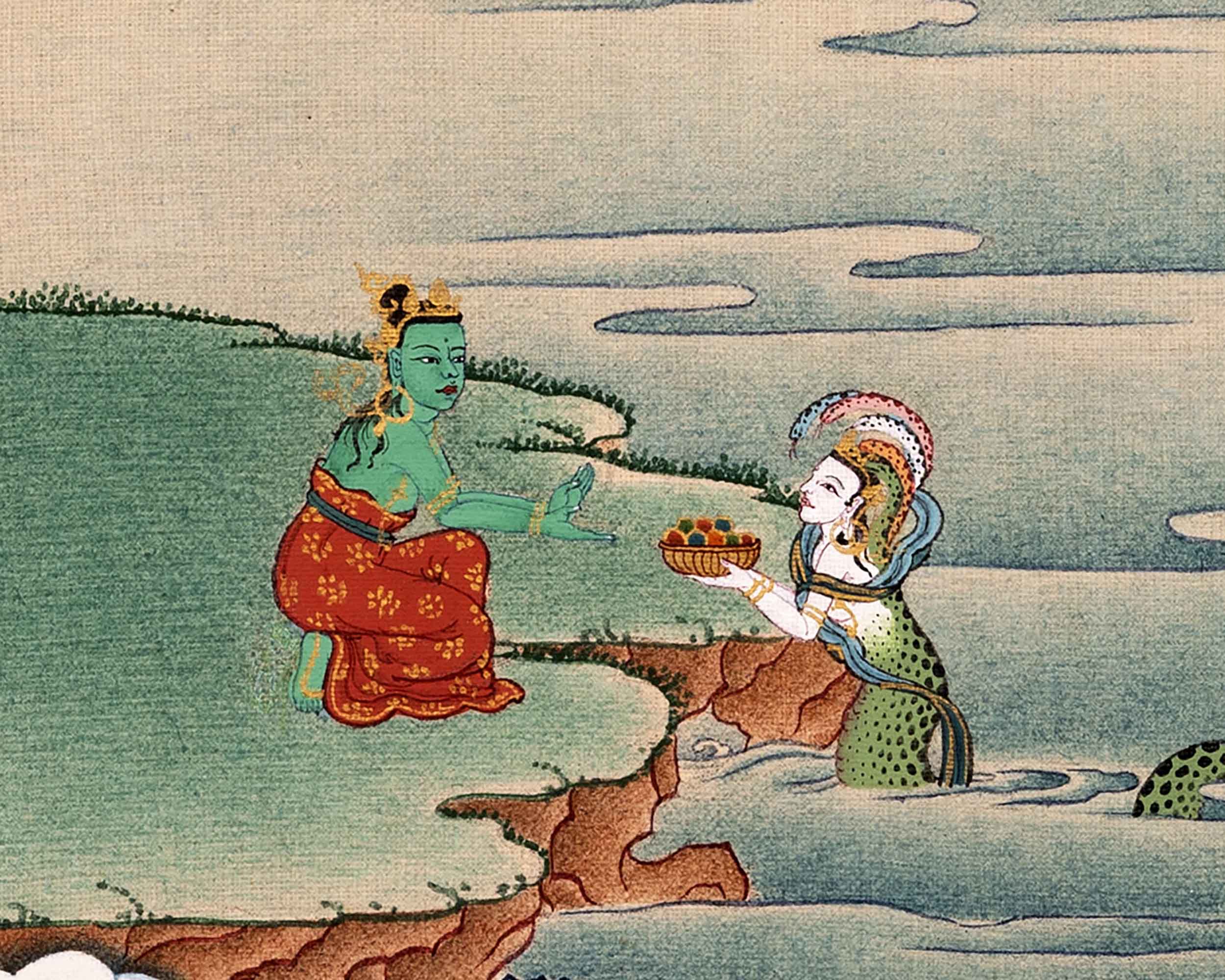 Green Tara Painting Art | Traditional Tibetan Tara Meditation Thangka