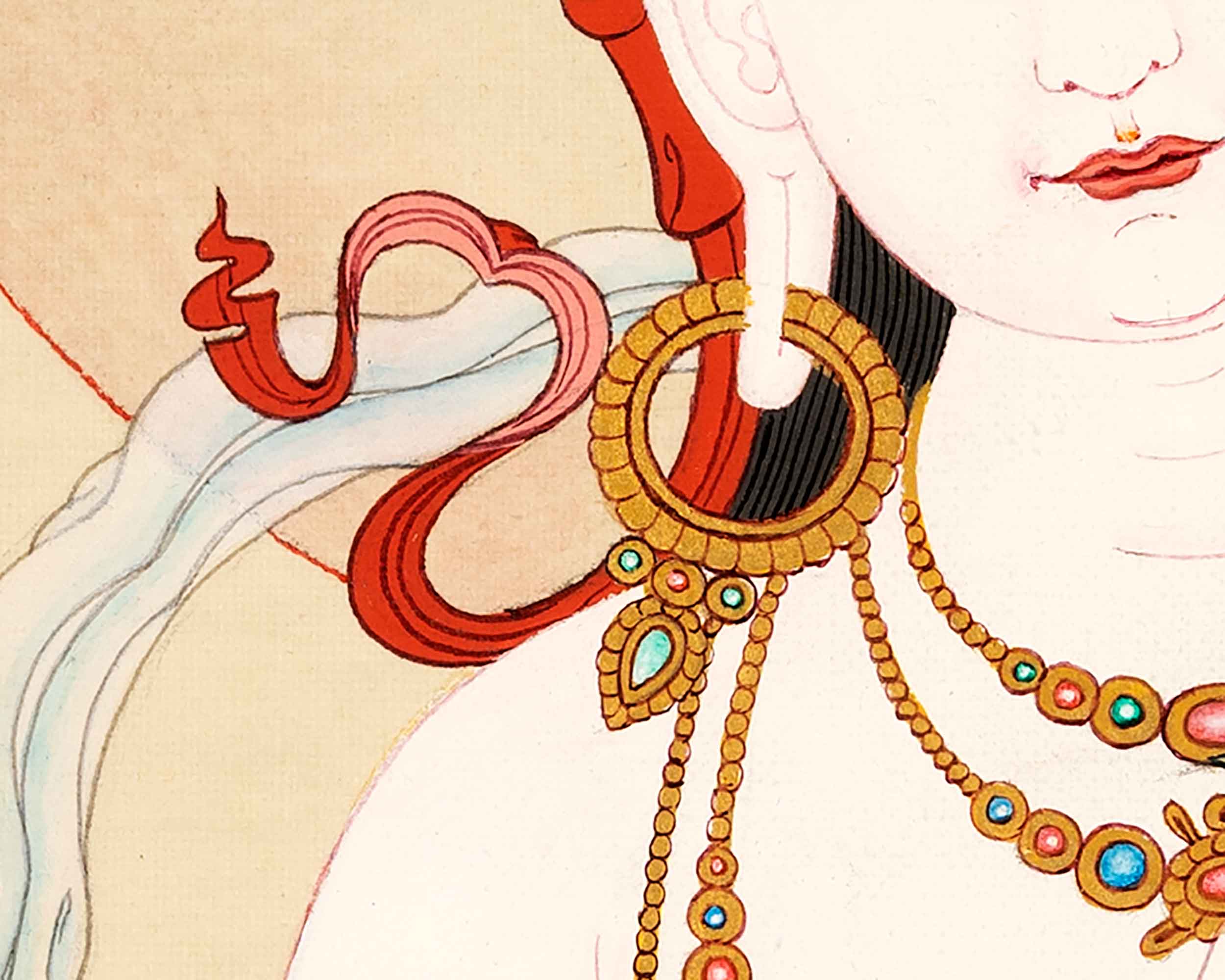 Karma Gadri Thangka of White Tara, Traditionally Hand painted Buddhist Art