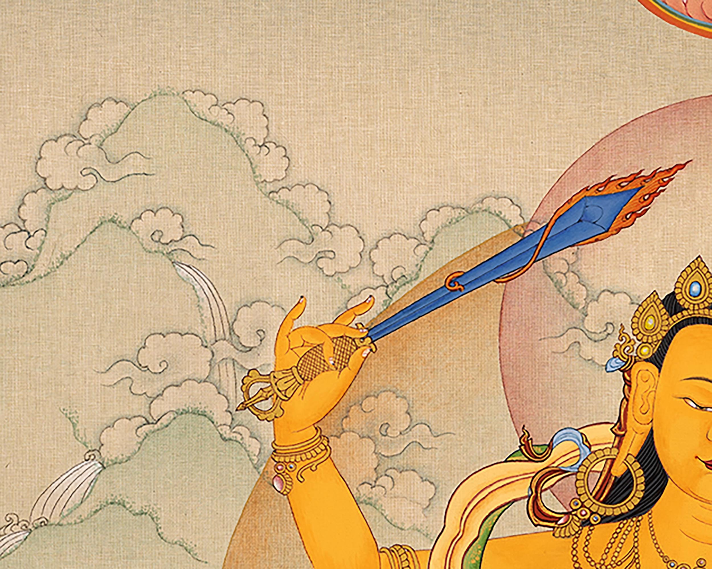 Traditionally Hand-Painted Bodhisattva Manjushri Thangka | Tibetan Bodhisattva Art
